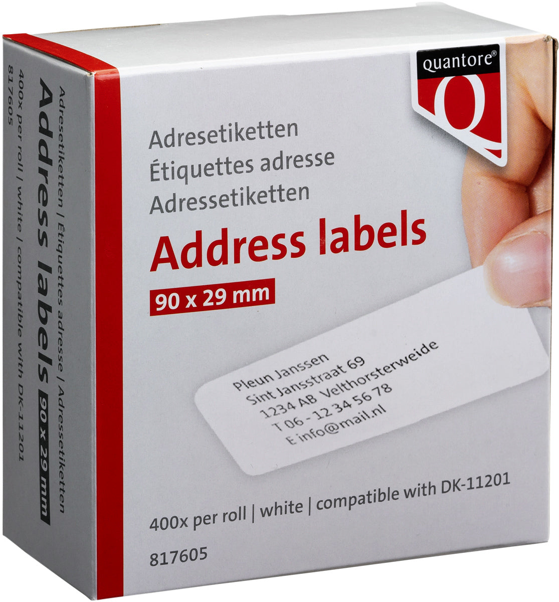 Quantore DK-11201 Adreslabels 29mm x 90mm, Wit, Rol