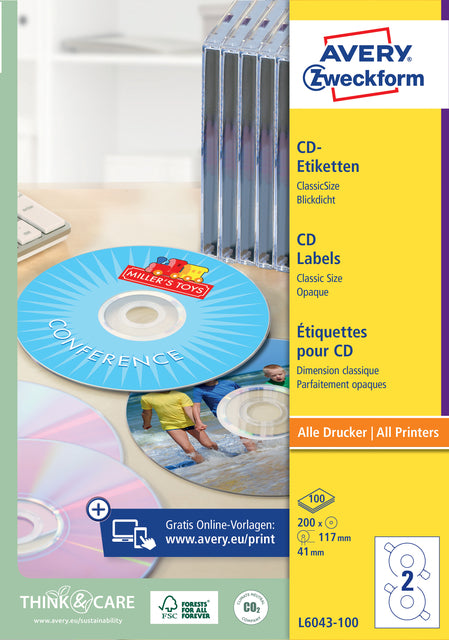 Avery CD-etiket, L6043, wit, 100 stuks