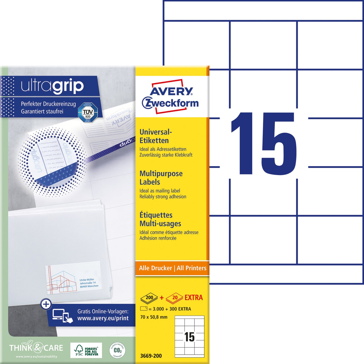 Avery Zelfklevende Etiketten 70x50.8mm Wit 3000 Stuks - 2