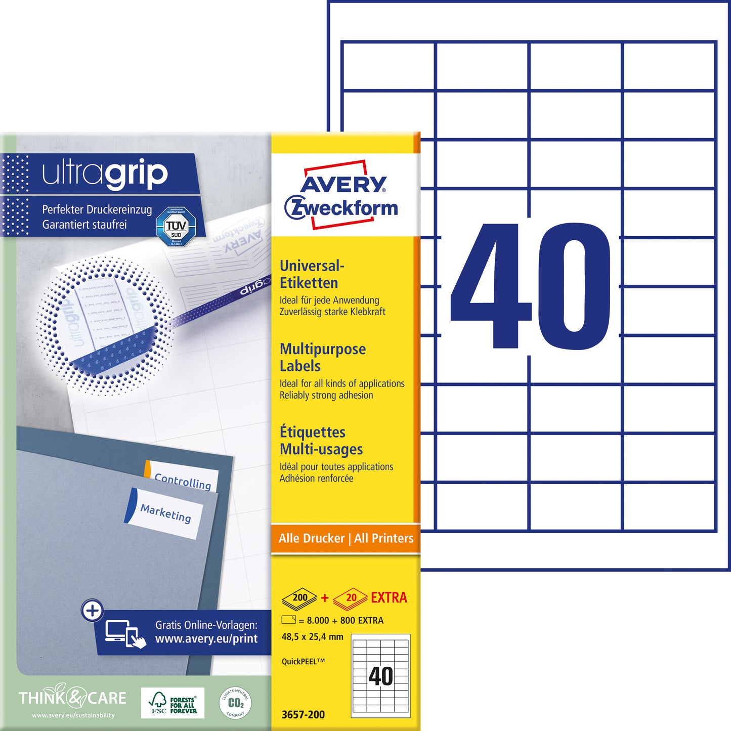 Avery Etiket 3657 48,5 x 25,4 mm Wit 8000 stuks - 2