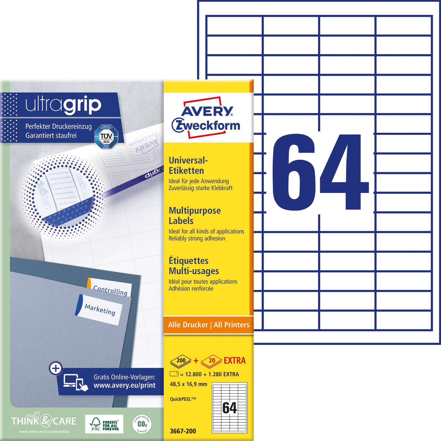 Avery 3667 Zelfklevende etiketten 48.5x16.9mm, wit, 12800 stuks - 2