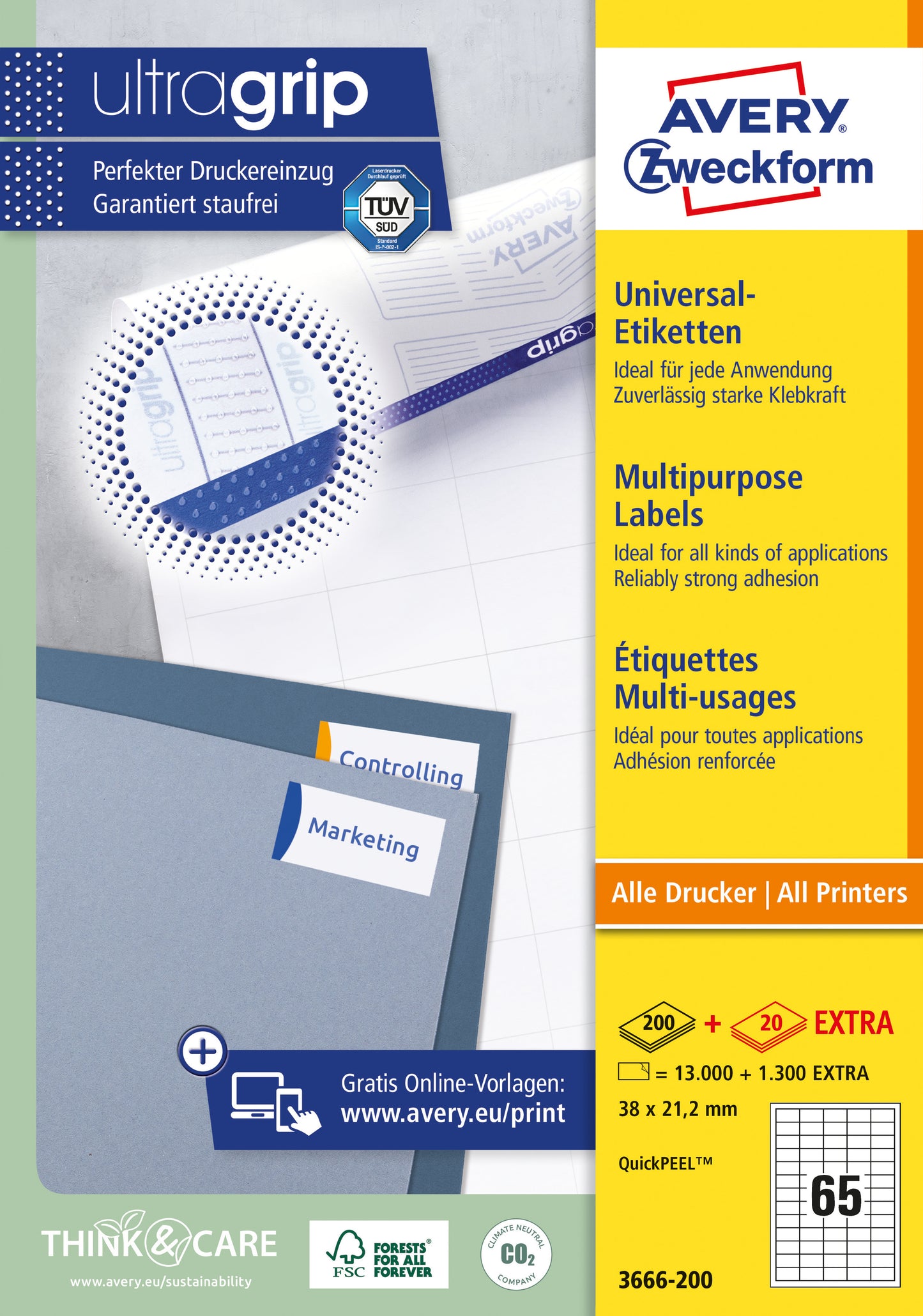 Avery 38x21.2mm Wit etiketten 13000 stuks