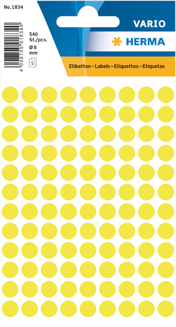 Etiket HERMA 1834 rond 8mm fluor geel - 540 stuks