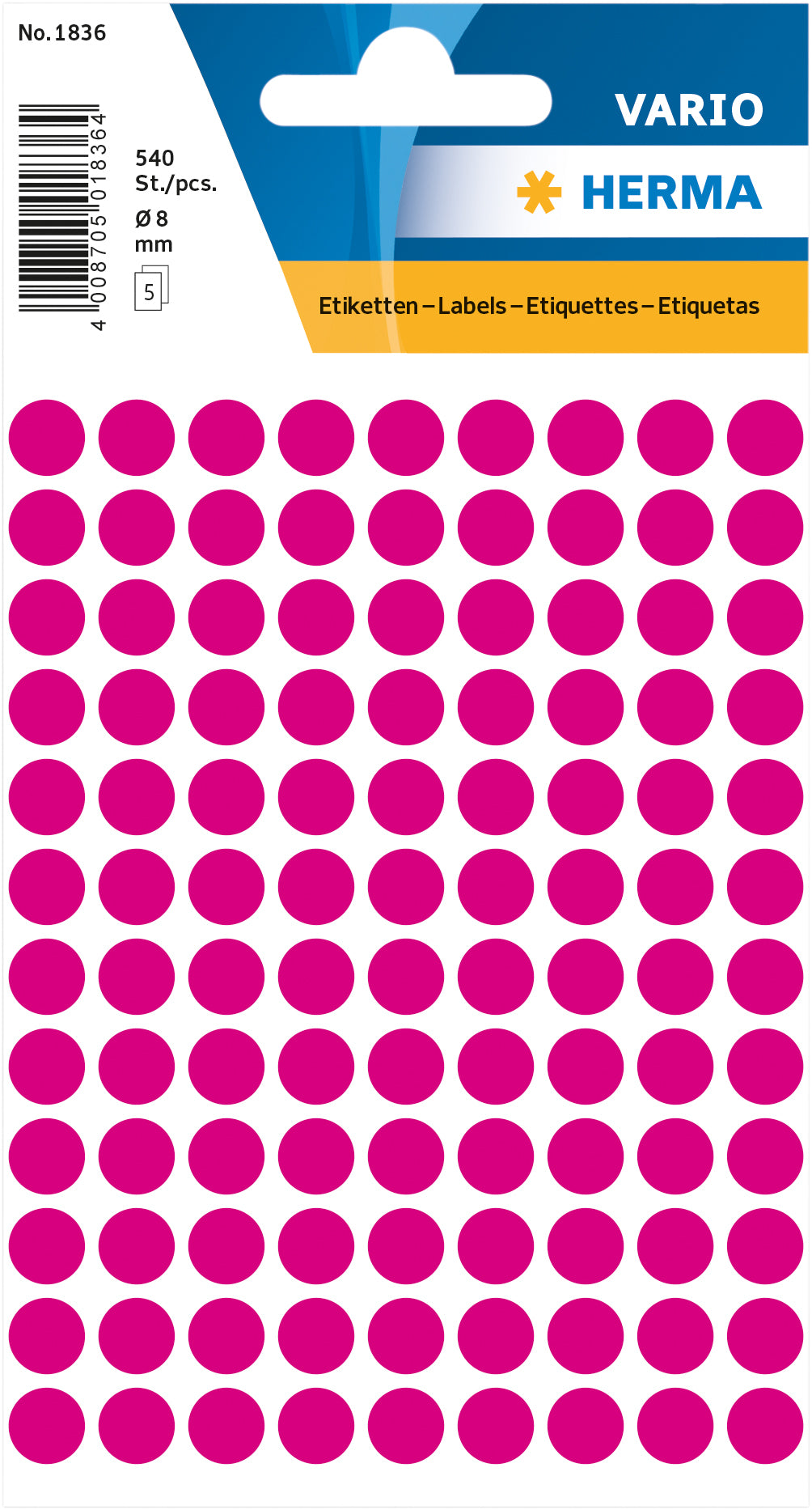HERMA 1836 Ronde etiketten 8mm roze, 540 stuks
