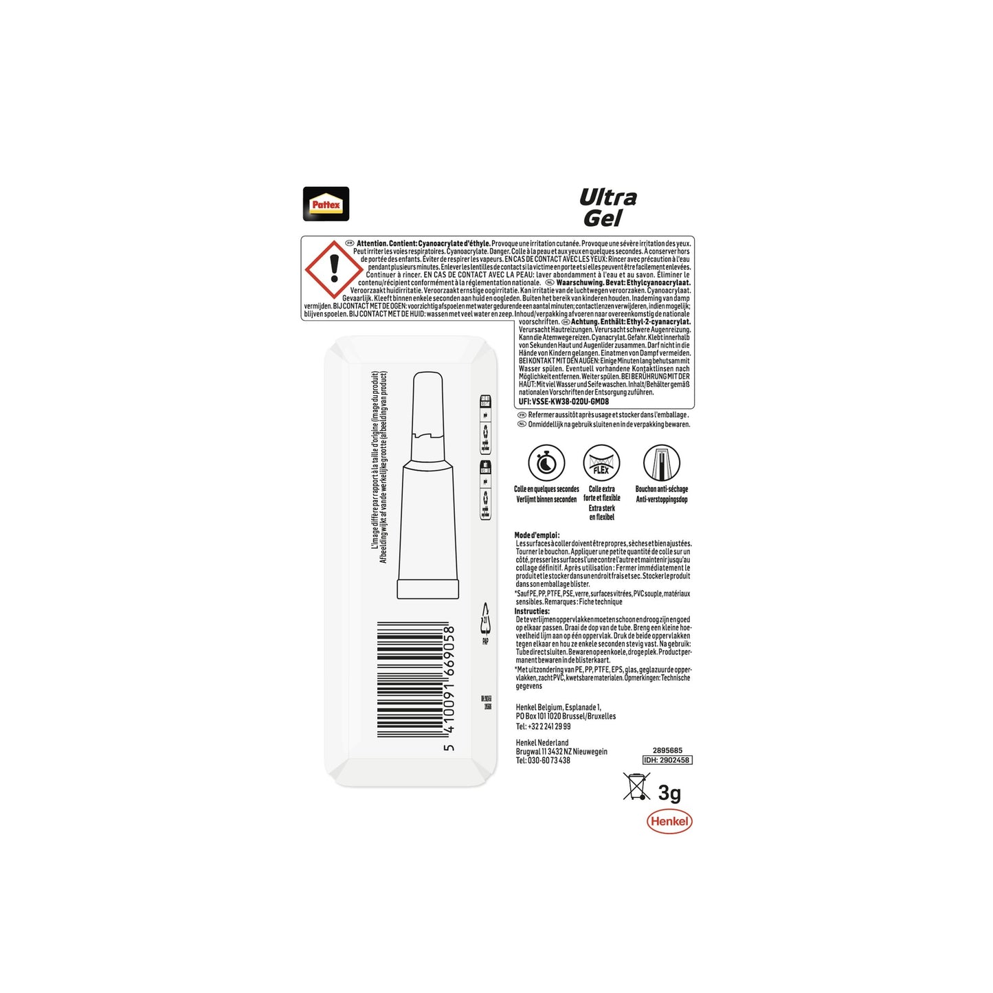 Secondenlijm Pattex Ultragel 3 gram - 3