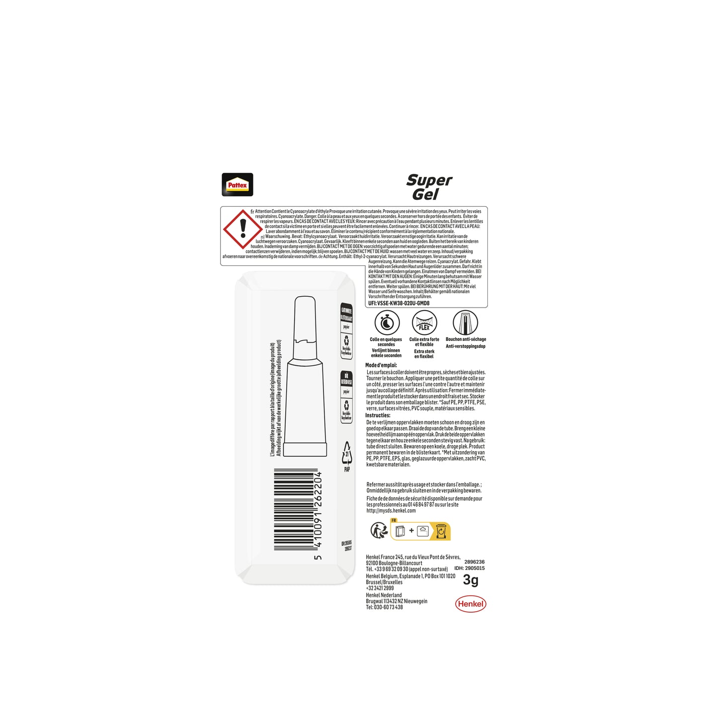 Pattex Super Gel 3 g, sterke secondenlijm in tube - 2