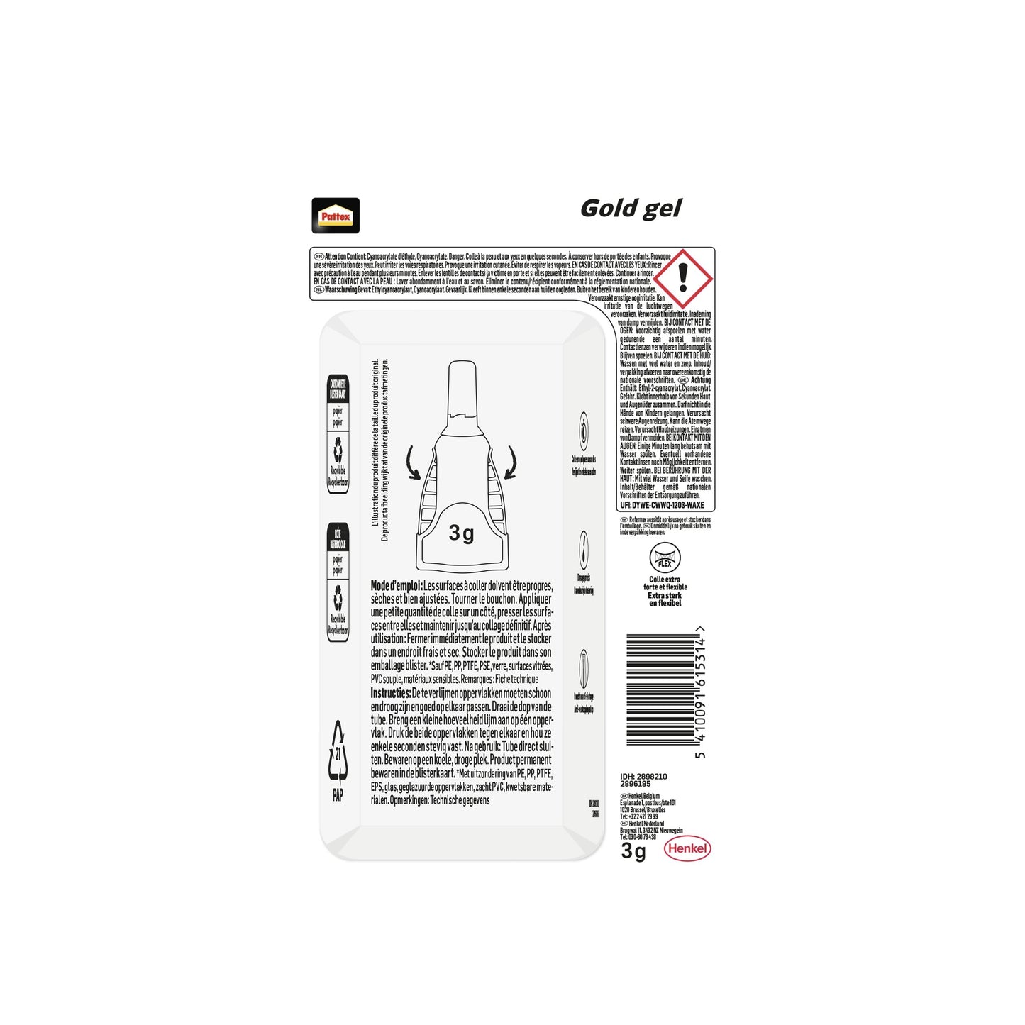Pattex Gold Gel Secondslijm, 3 gram, snel en sterk - 3