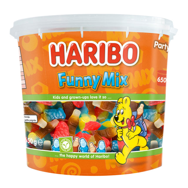 Haribo Funny Mix snoep in hersluitbaar emmer 650g