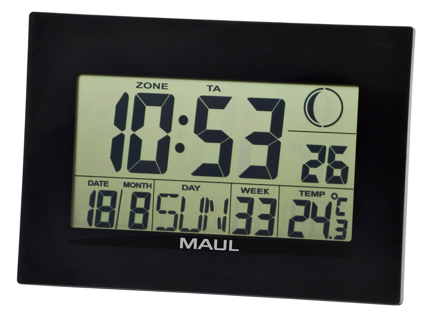 MaulFlow Digitale Wandklok zwart met kalender en extra functies