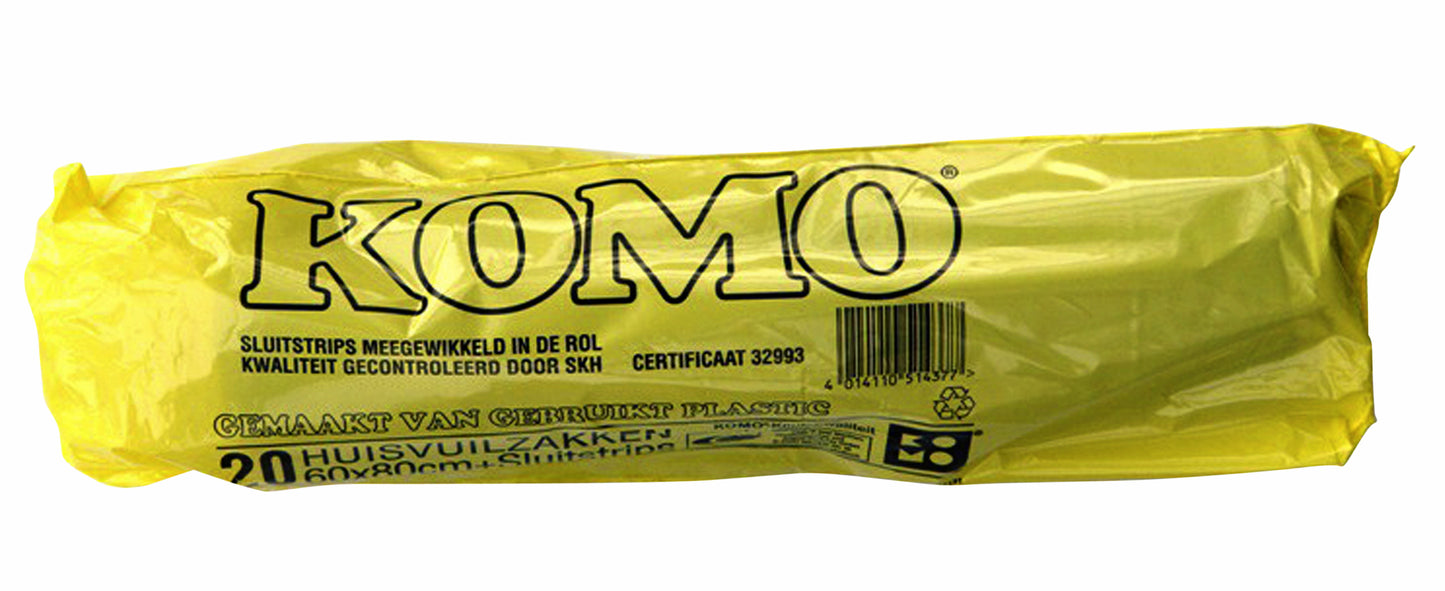 Komo Vuilniszak 60L Zwart Rol à 20 Stuks 60x80cm