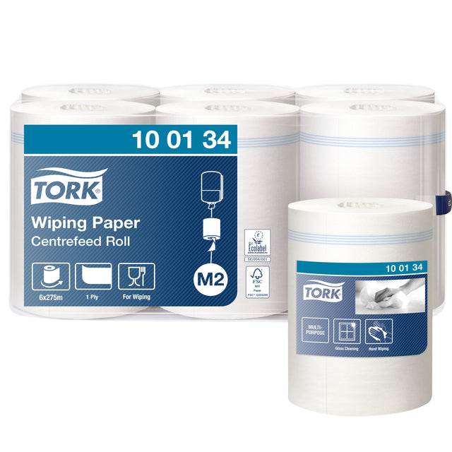 Poetsrol Tork M2 1-laags wit 6 rollen 275 m