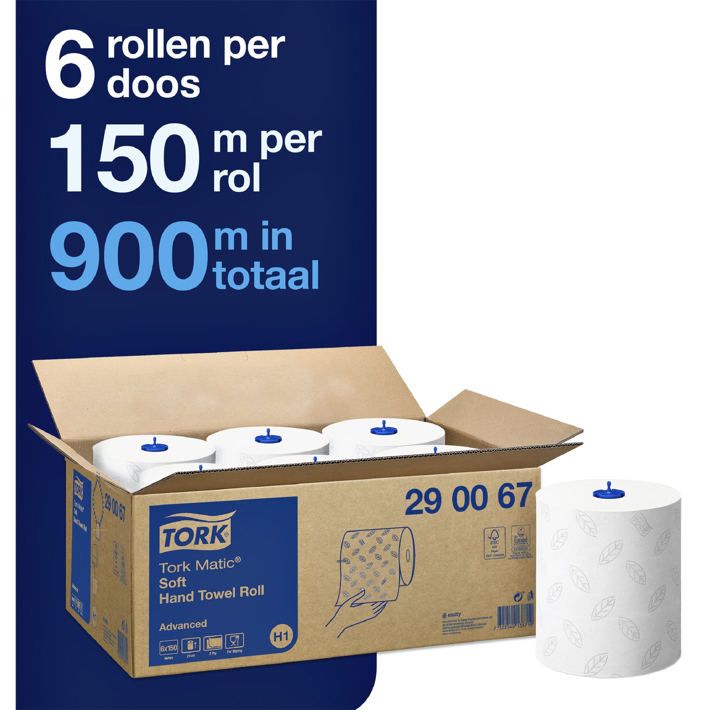 Handdoekrol Tork Matic H1 2-laags wit 6 rollen - 2
