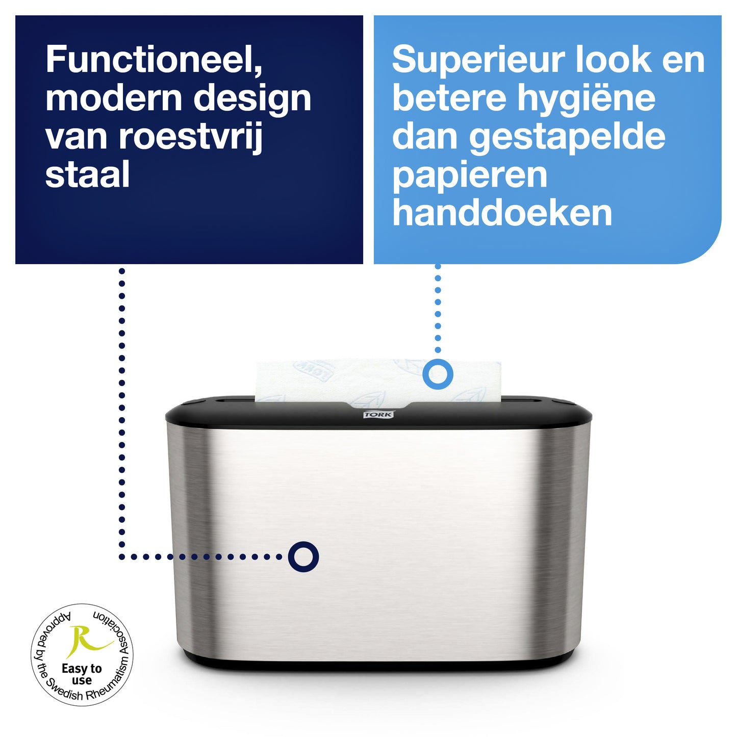 Handdoekdispenser Tork countertop H2 rvs, modern design - 4