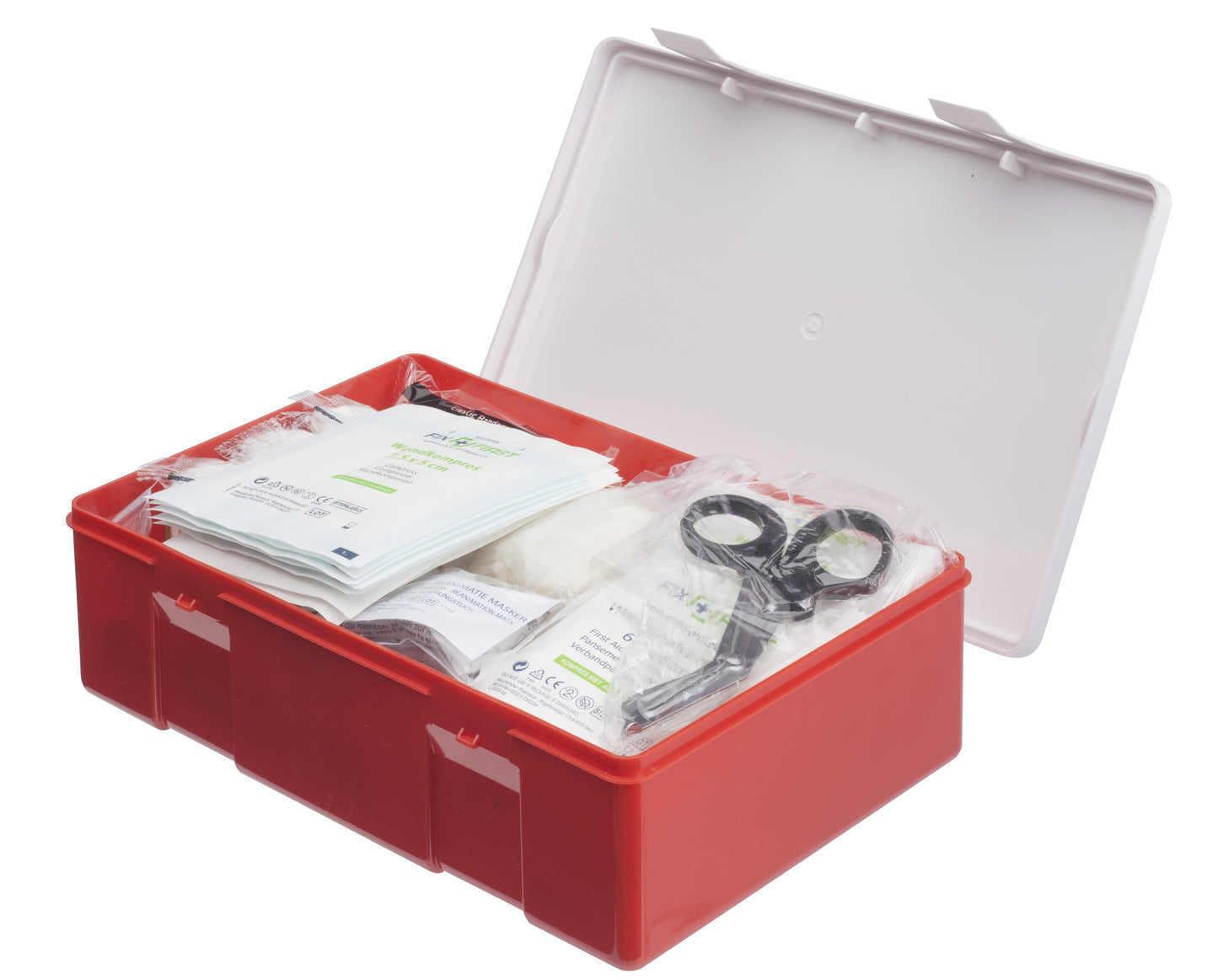 Verbandtrommel FixFirst B2 met uitgebreide inhoud en wandhouder