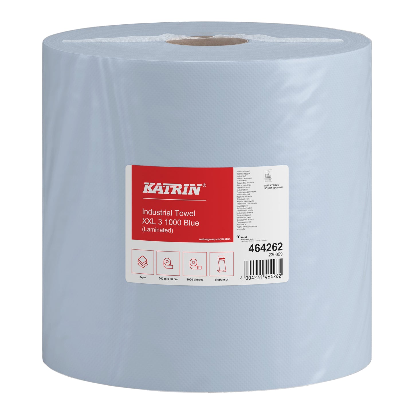 Katrin 3-laags XXL handdoek en poetsrol 380 mm blauw