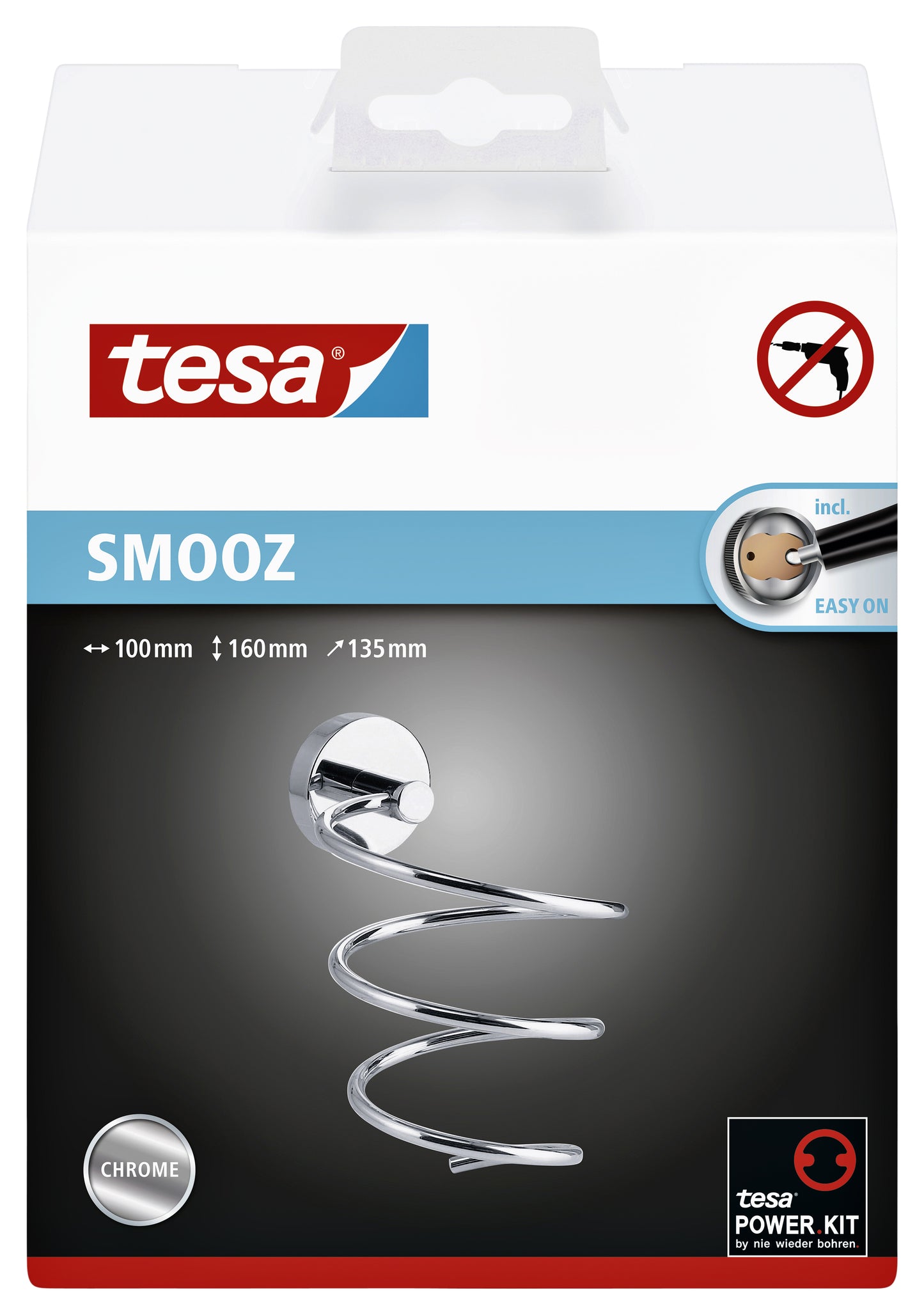 Zelfklevende verchroomde haardrogerhouder TesaSmooz - 2