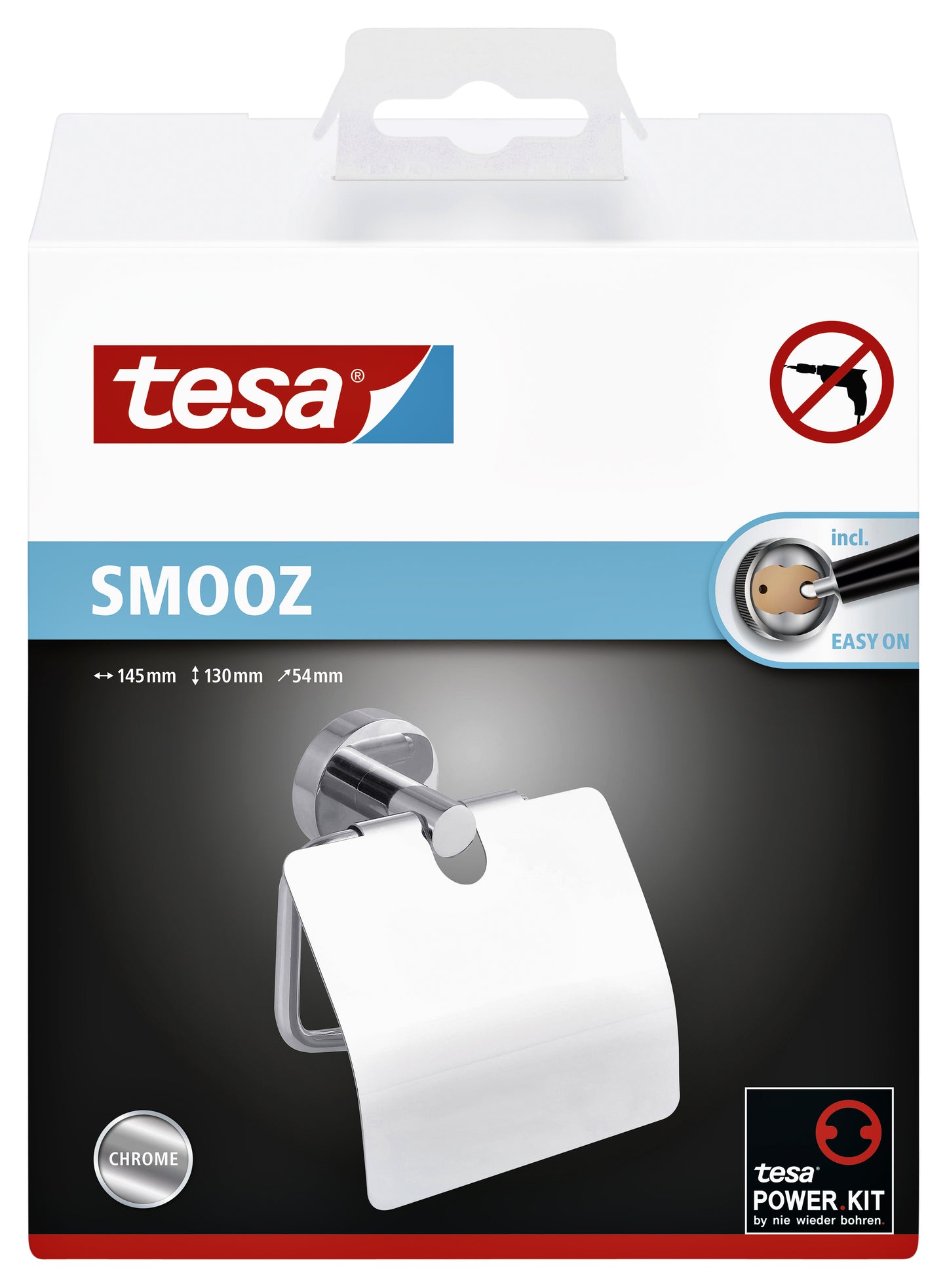 Toiletrolhouder met deksel tesa Smooz verchroomd rond design - 2