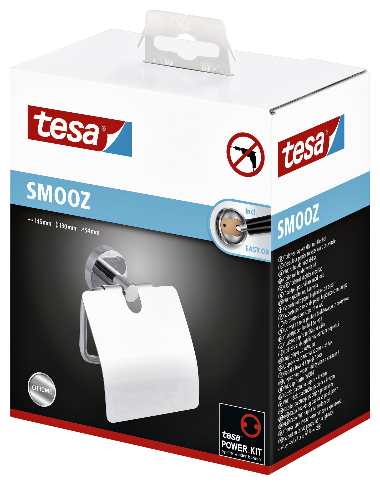 Toiletrolhouder met deksel tesa Smooz verchroomd rond design - 3