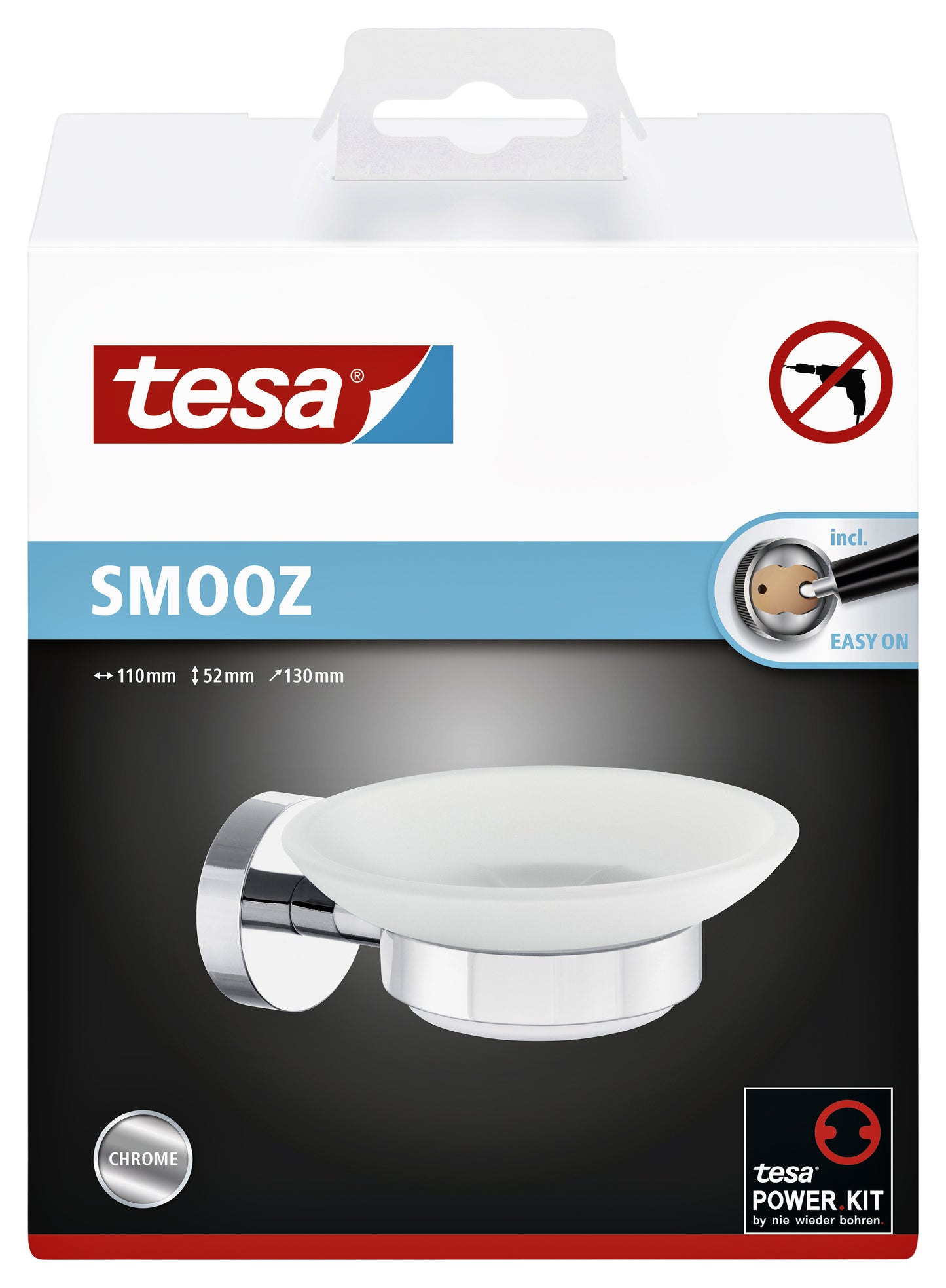 Tesa Smooz zelfklevende zeephouder, hoogglans chroom - 2