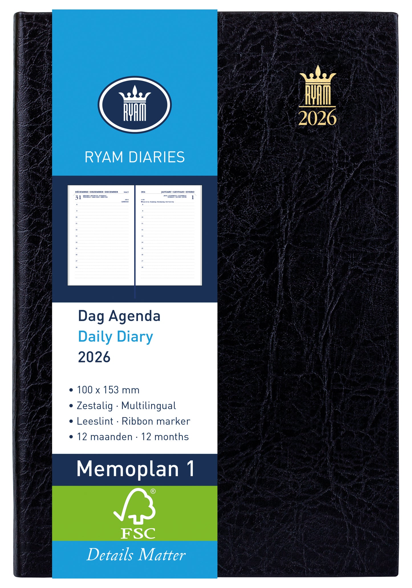 Agenda 2025 Ryam Memoplan 1 Mundior 1d/1p Zwart