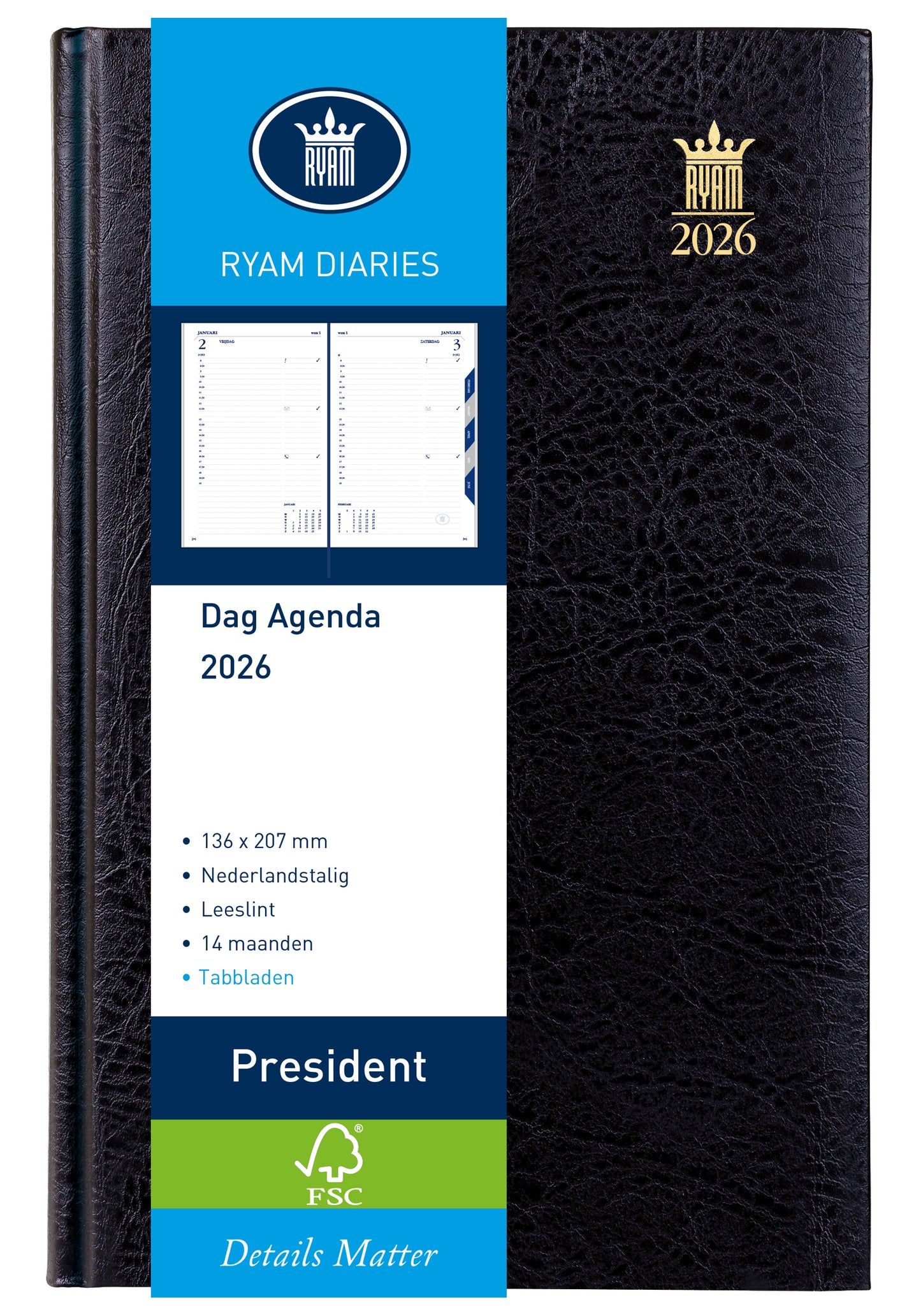 Agenda 2025 Ryam President Mundior 1dag/1pagina met kunstlederen omslag