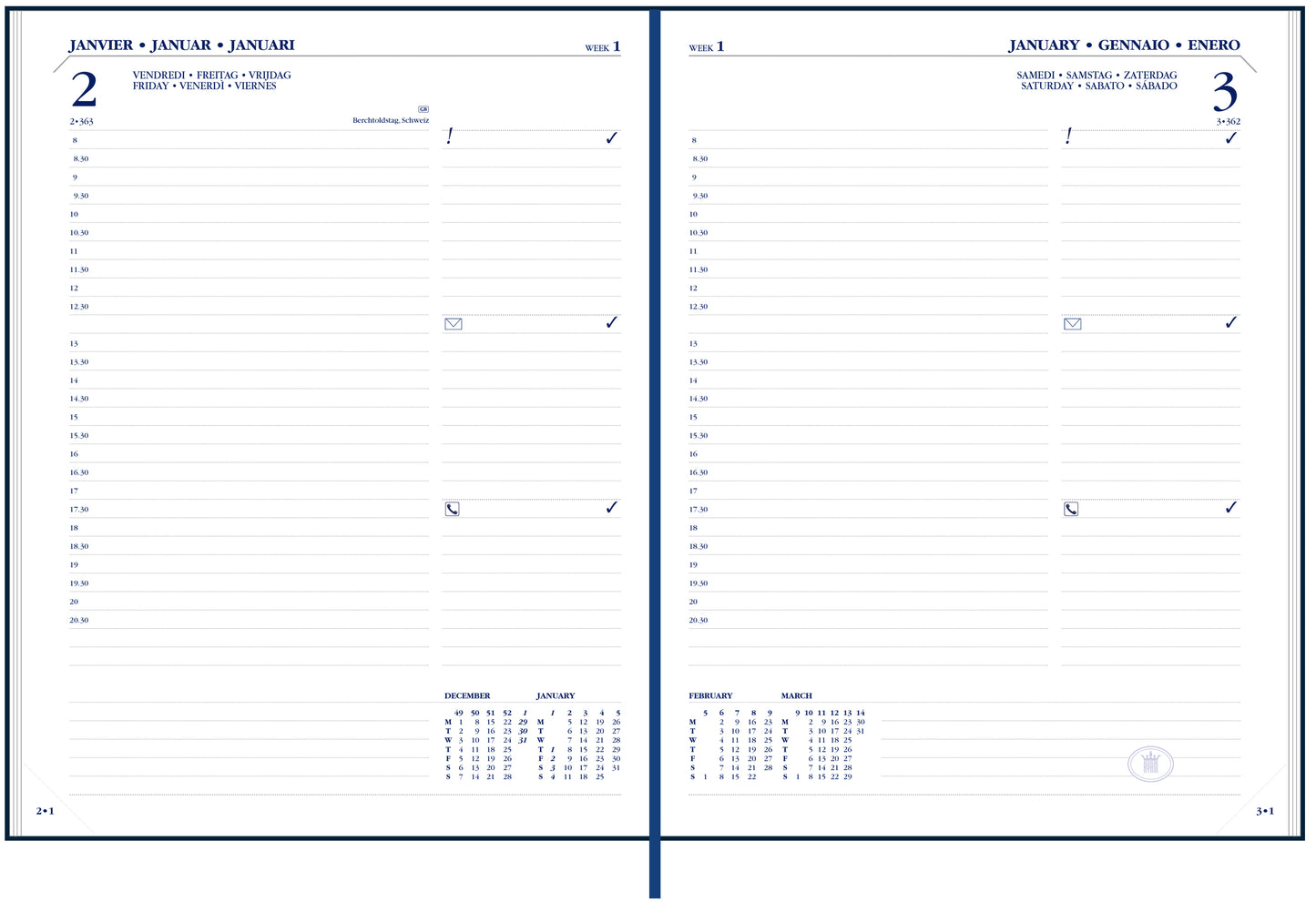 Ryam Manager Agenda 2025, 1 dag per pagina, zwart, 170x220mm - 2
