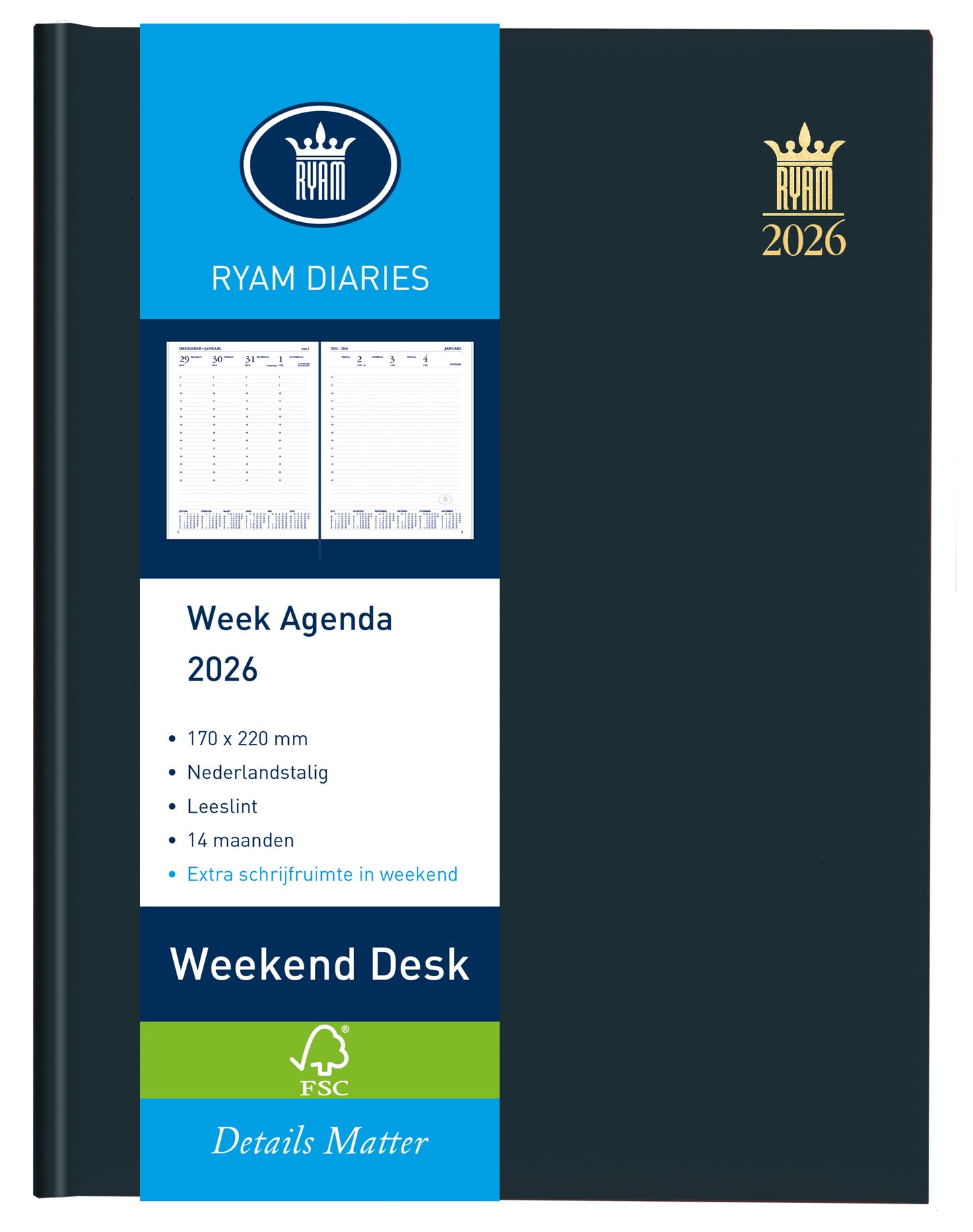 Ryam Weekend Desk Agenda Lazio 2024 7d/2p Assorti Linnen Kaft - 3
