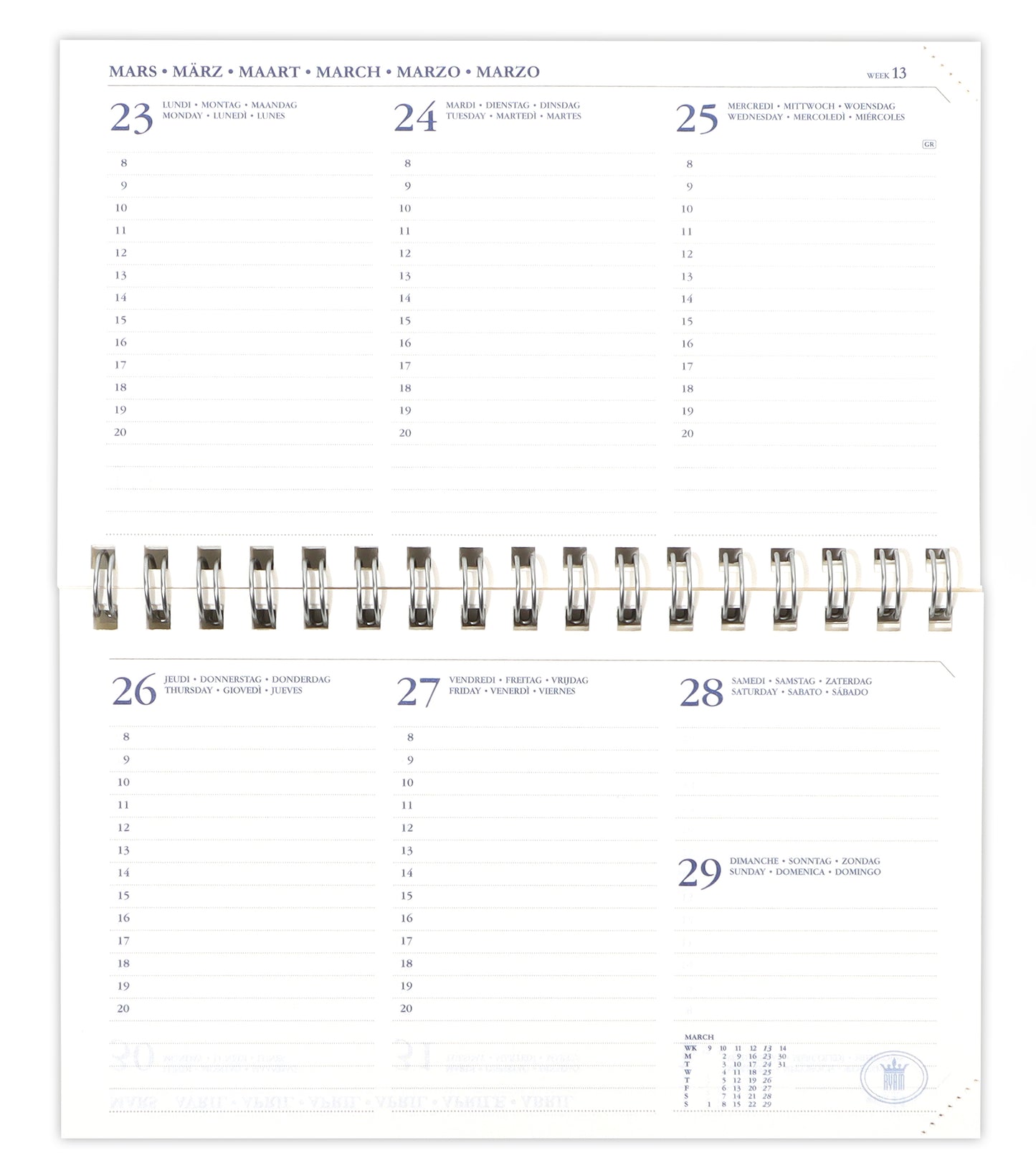 Agendaboek Ryam Memoplan 7 Compact Liggend 7D/2P – 08.00-20.00 uur - 2