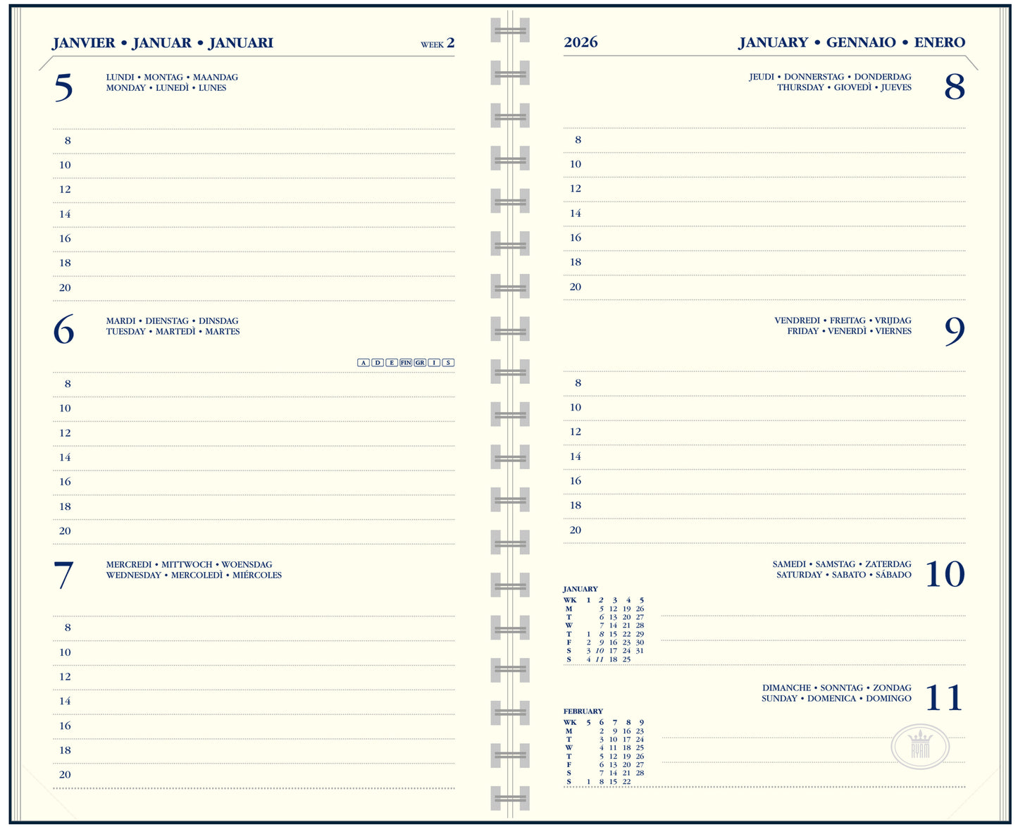 Agendaboek Ryam Memoplan 7 Dagen, 2P – 08.00-20.00 uur - 2