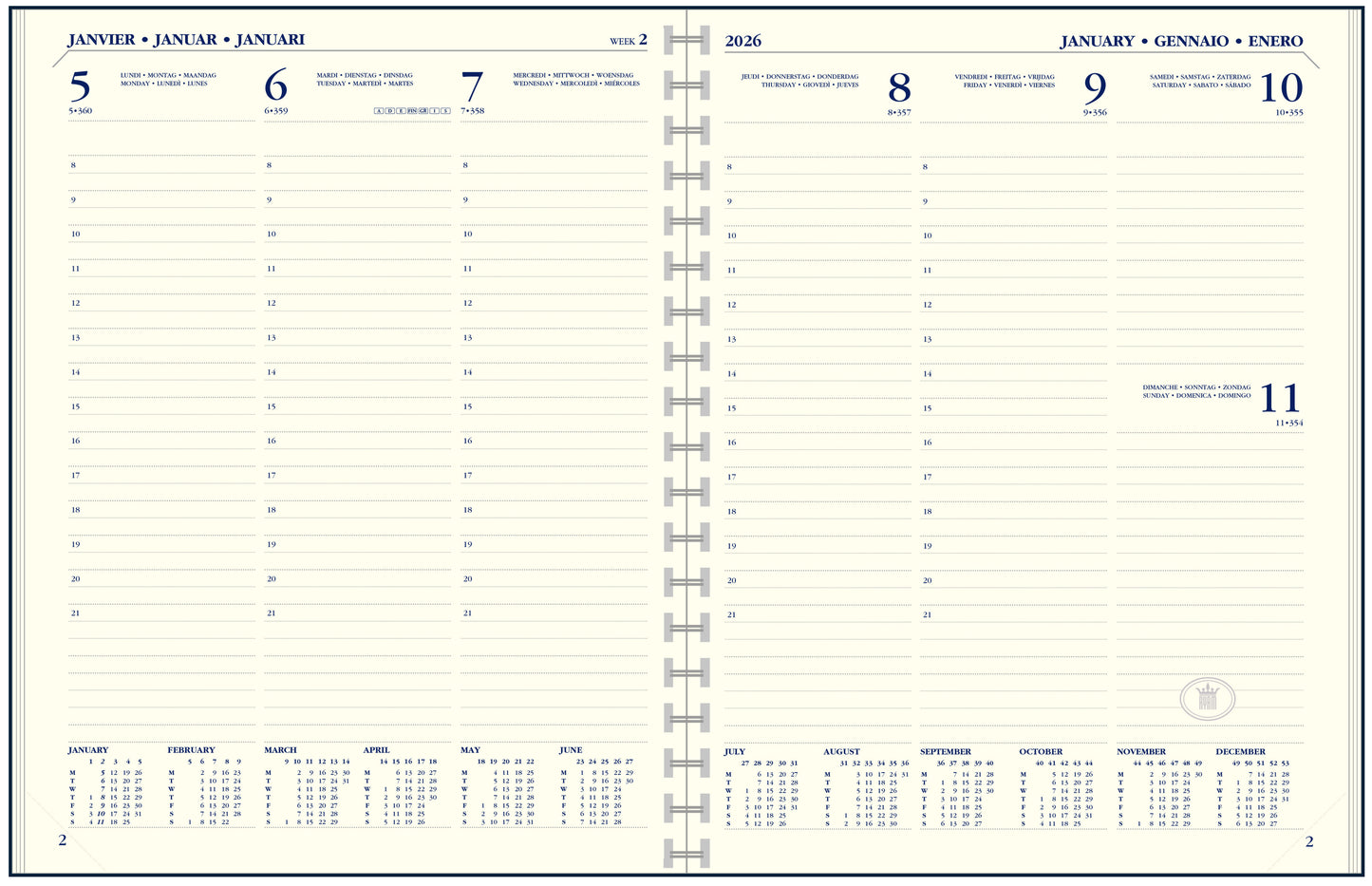 Agendavulling 2025 Ryam Executive Staand 7 dagen/2 pagina's
