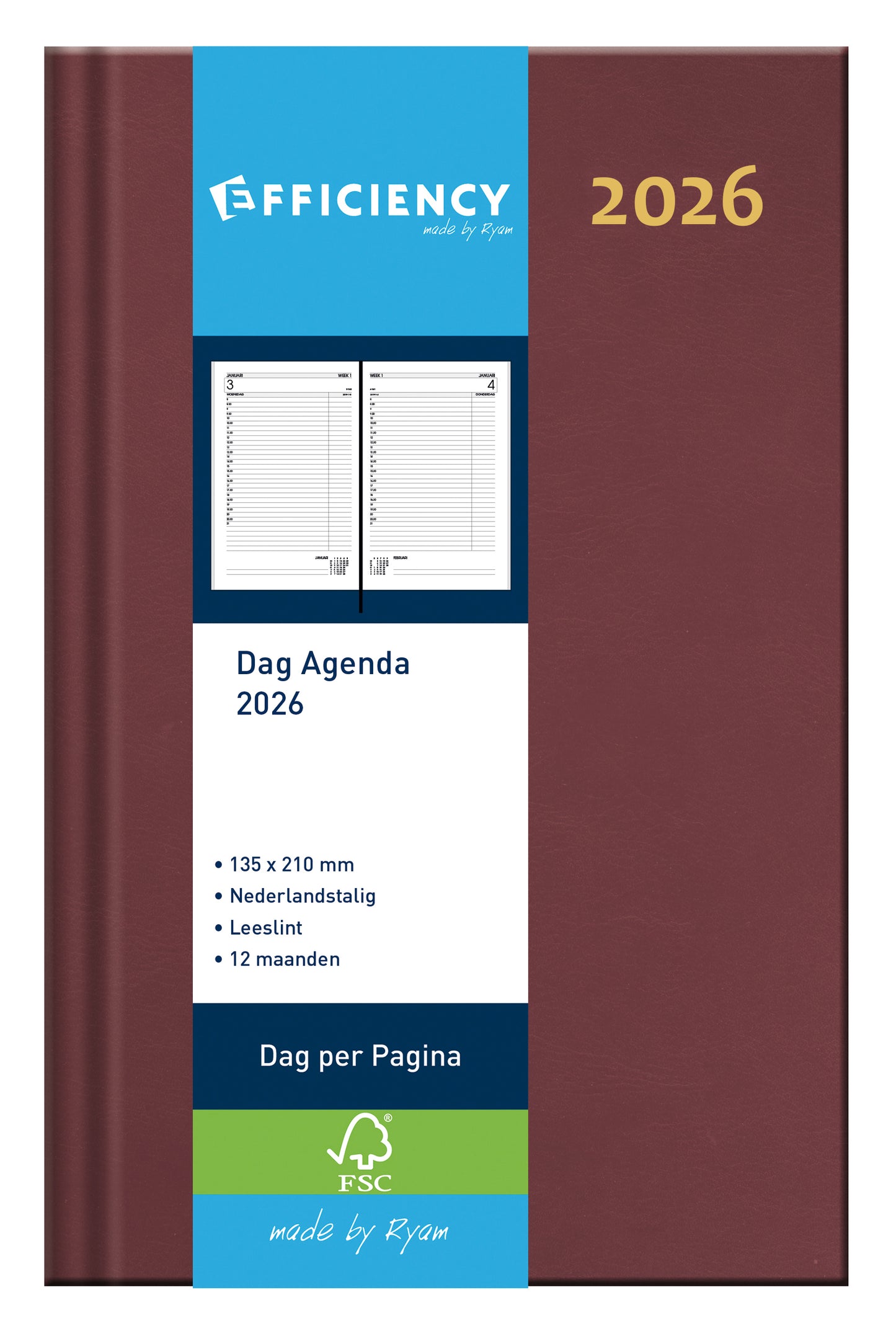Agenda 2025 Ryam Efficiency Baladek 1 dag per pagina bordeaux