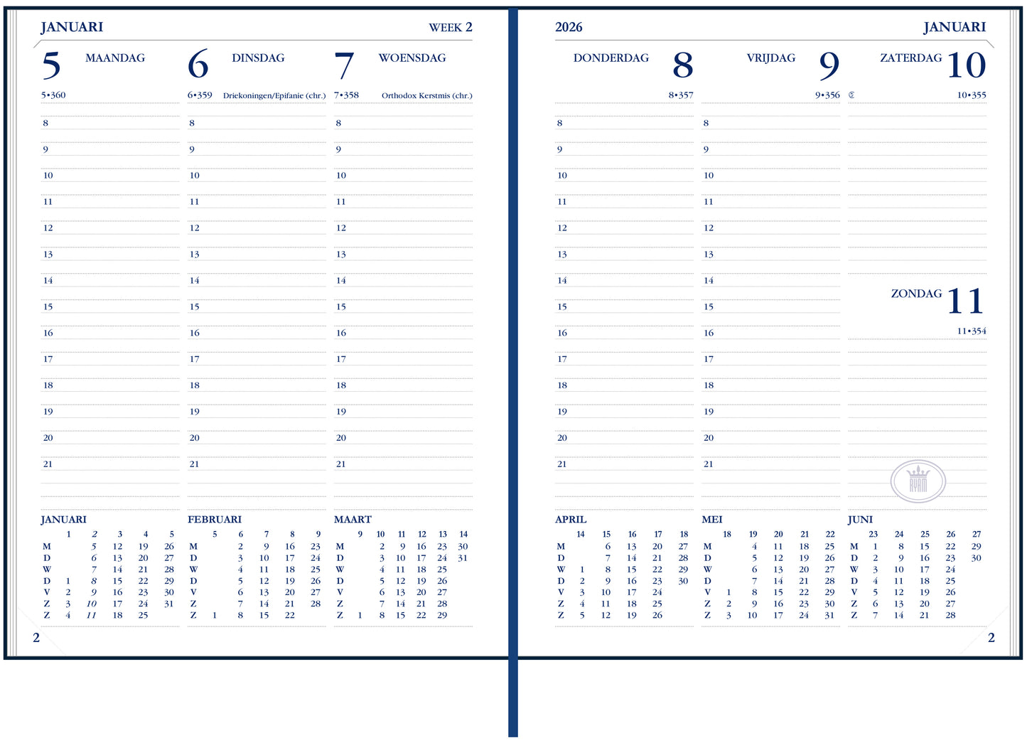 Agenda 2025 Ryam Weekplan Plus Mercury 7-dagen/2-pagina, rood - 2