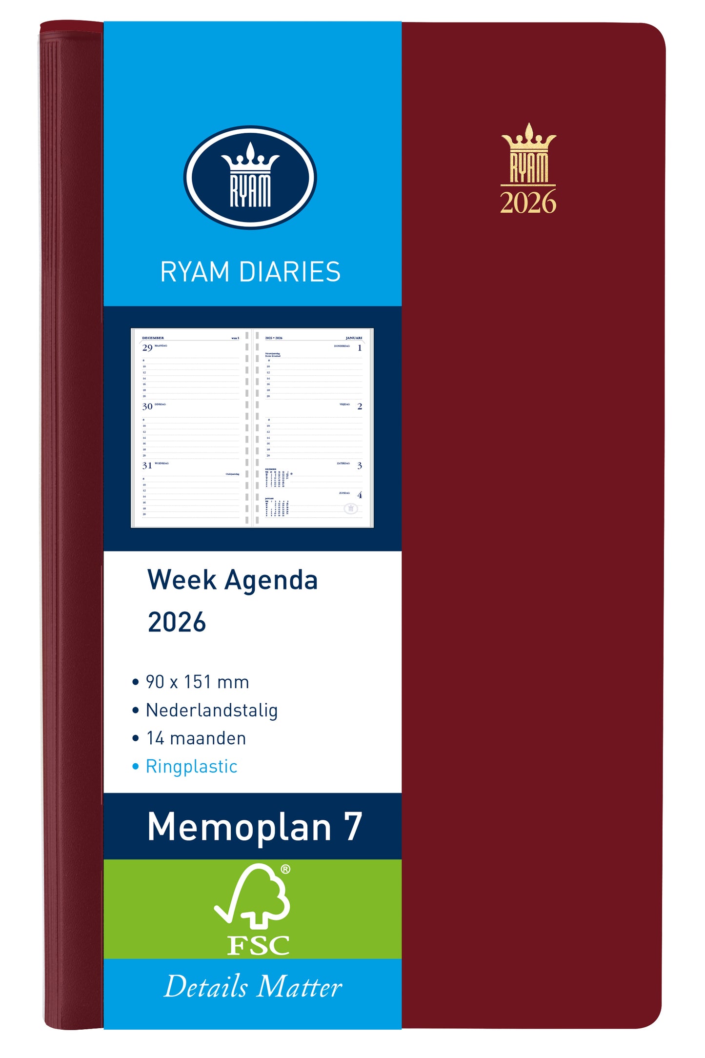 Agenda 2025 Ryam Memoplan 7 Suprema bordeaux, 2-uursindeling