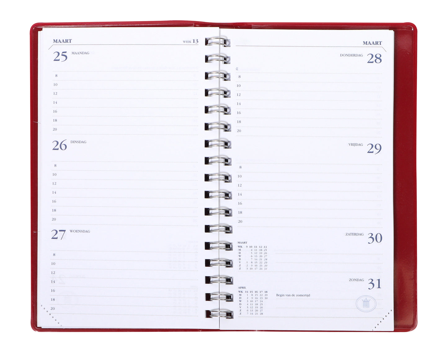 Agenda 2025 Ryam Memoplan 7 Suprema bordeaux, 2-uursindeling - 2