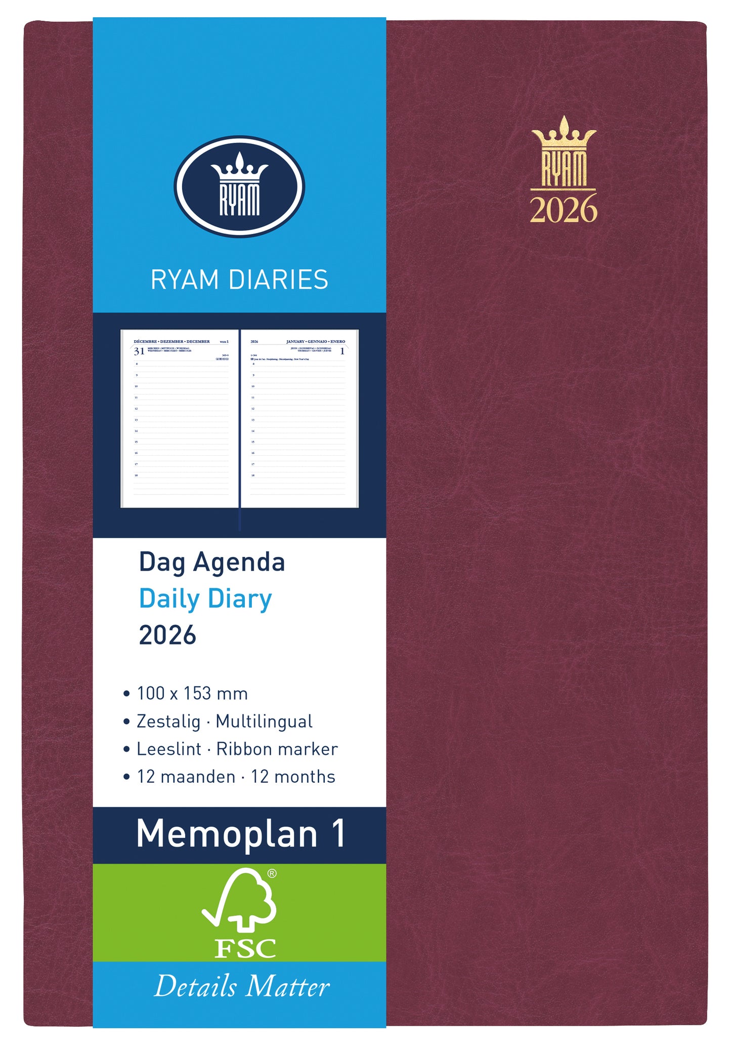 Agenda 2025 Ryam Memoplan 1 Mundior 1d/1p Bordeaux