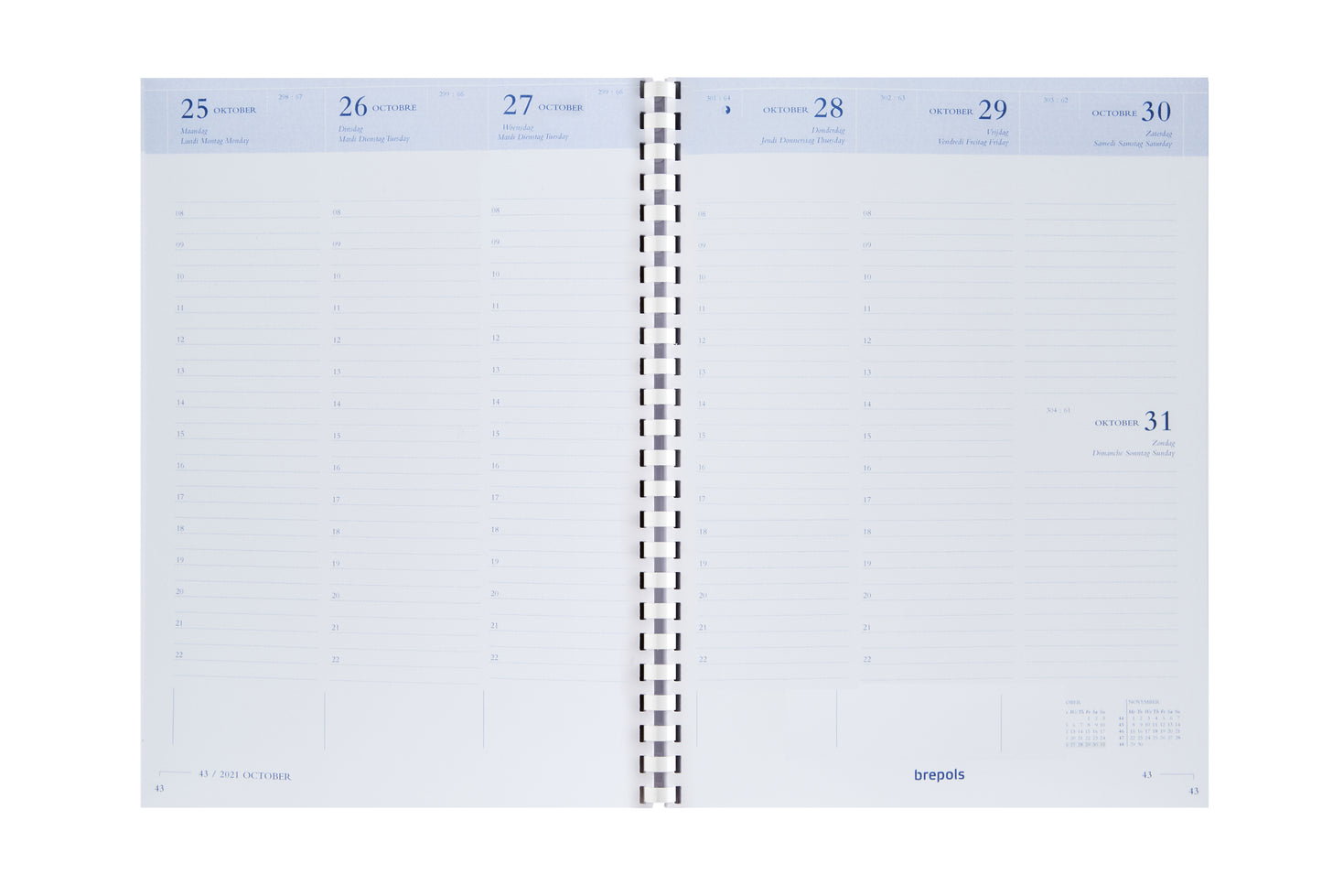 Agendavulling 2025 Brepols Timing 7 dagen/2 pagina's spiraal