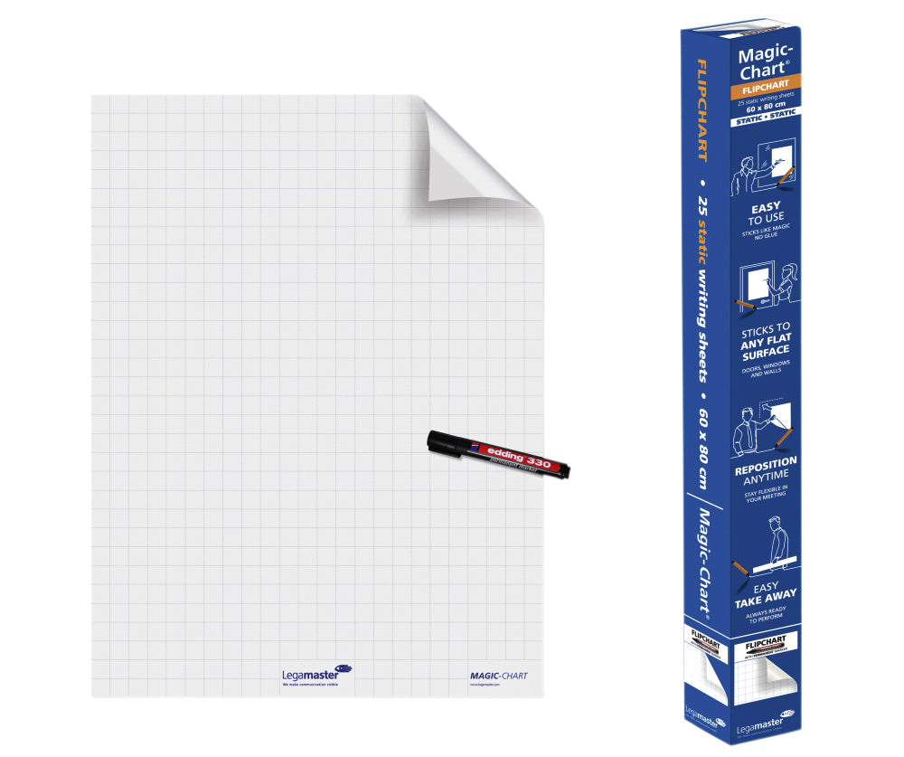 Magic-Chart Whiteboard 60x80cm ruit, statisch en milieuvriendelijk