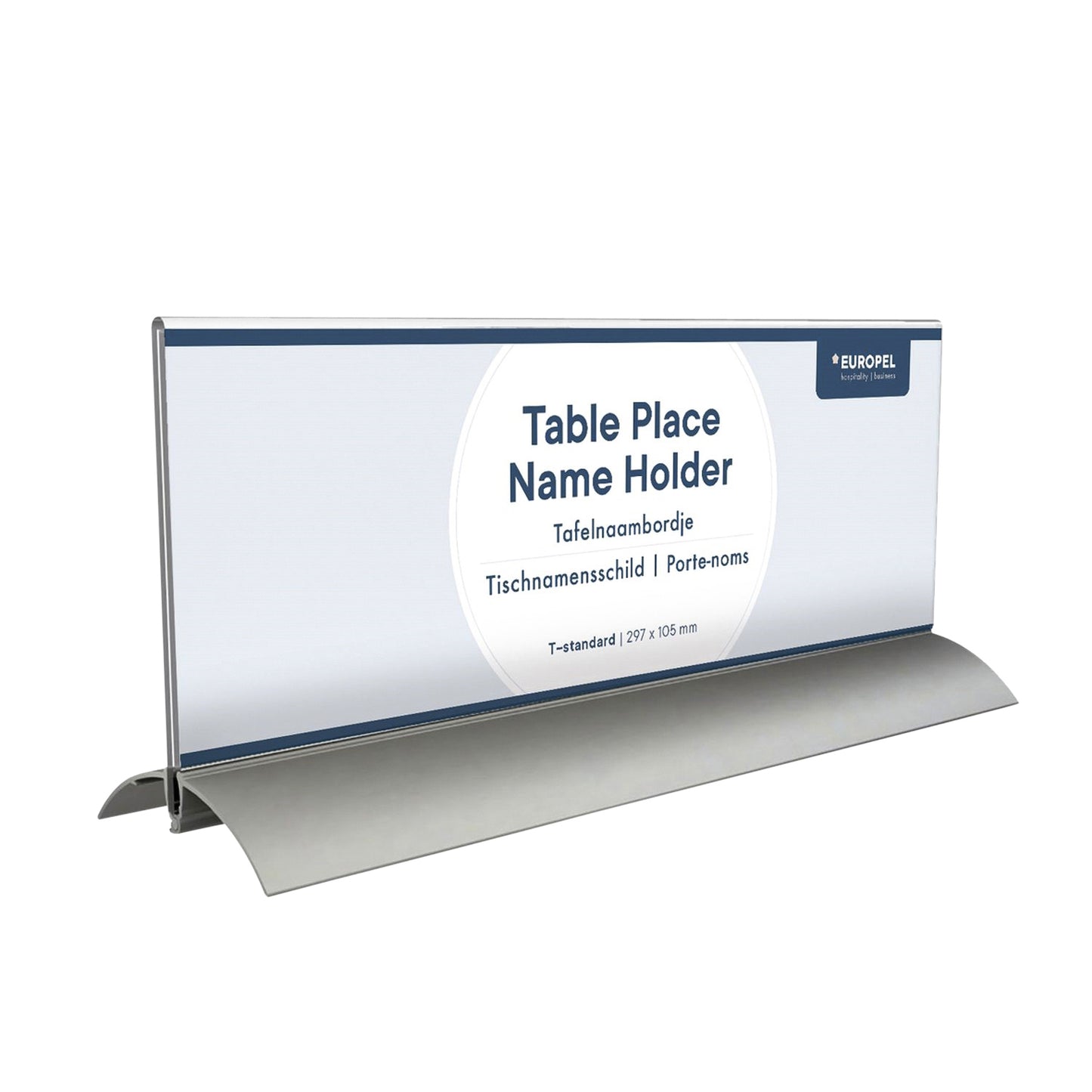 Tafelnaambord Europel 105x297mm Acryl met Aluminiumvoet