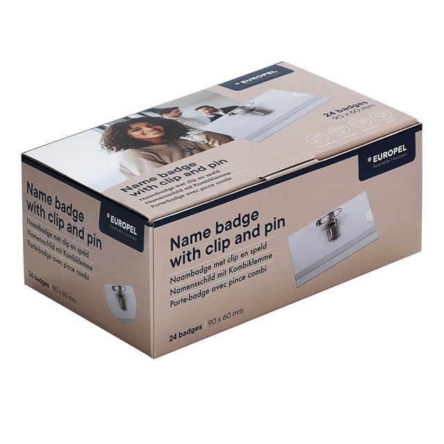 Badge Europel met clip en speld 90x60mm, transparant - 4