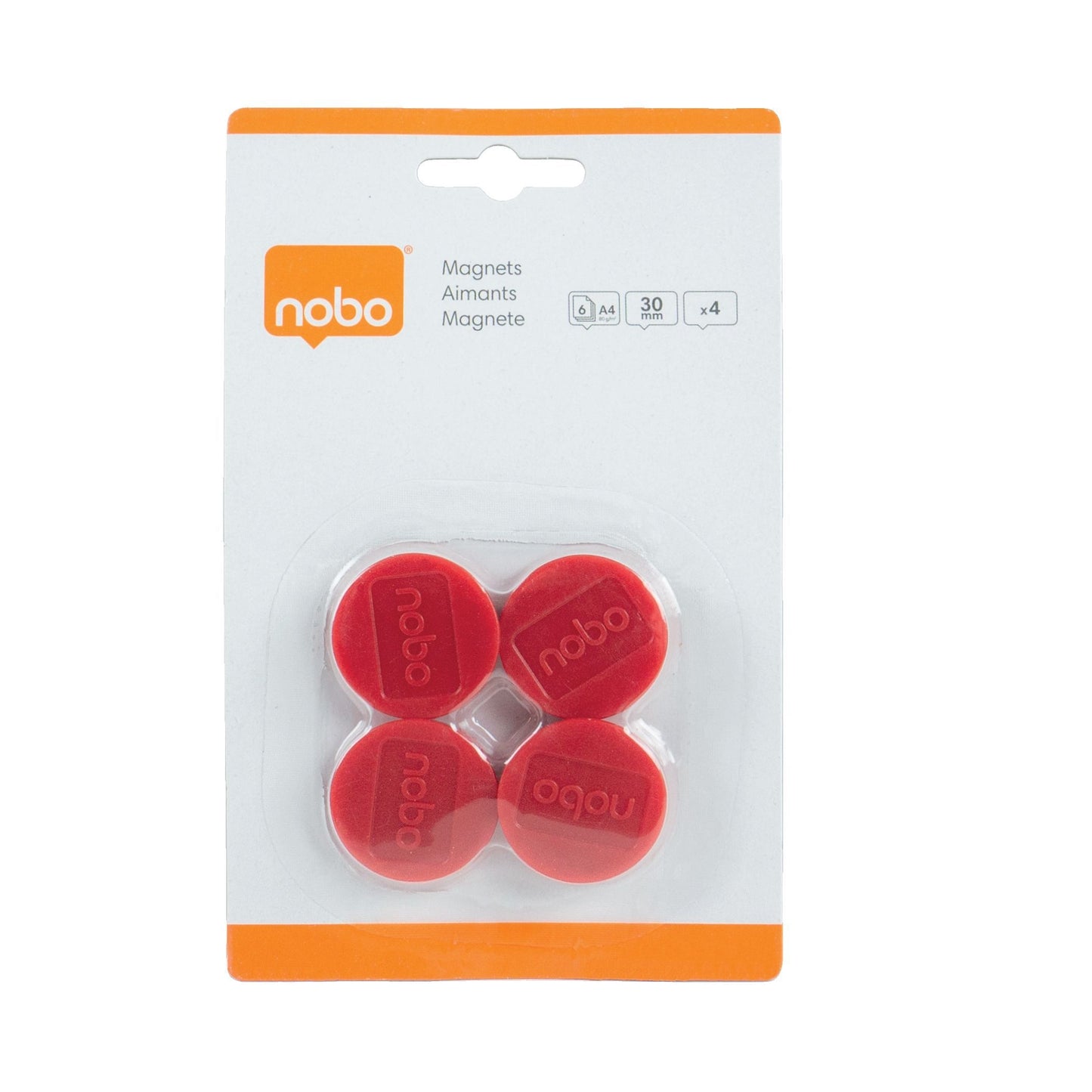 Nobo Magneet Ø30mm Rood, Blister 4 Stuks - 3