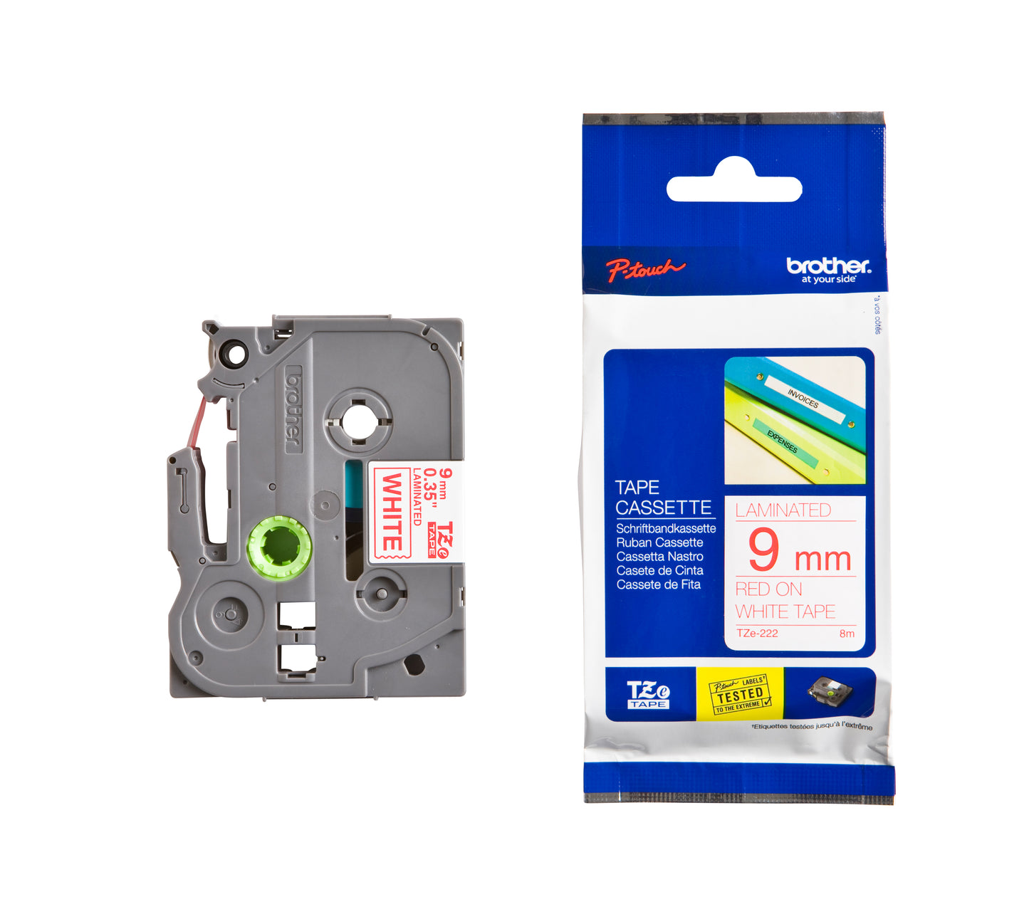 Brother TZE-222 Gelamineerde Labeltape 9mmx8m Wit/Rood - 3