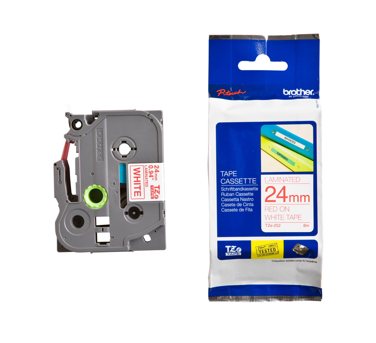 Labeltape Brother TZE-252 24mmx8m wit/rood - 3