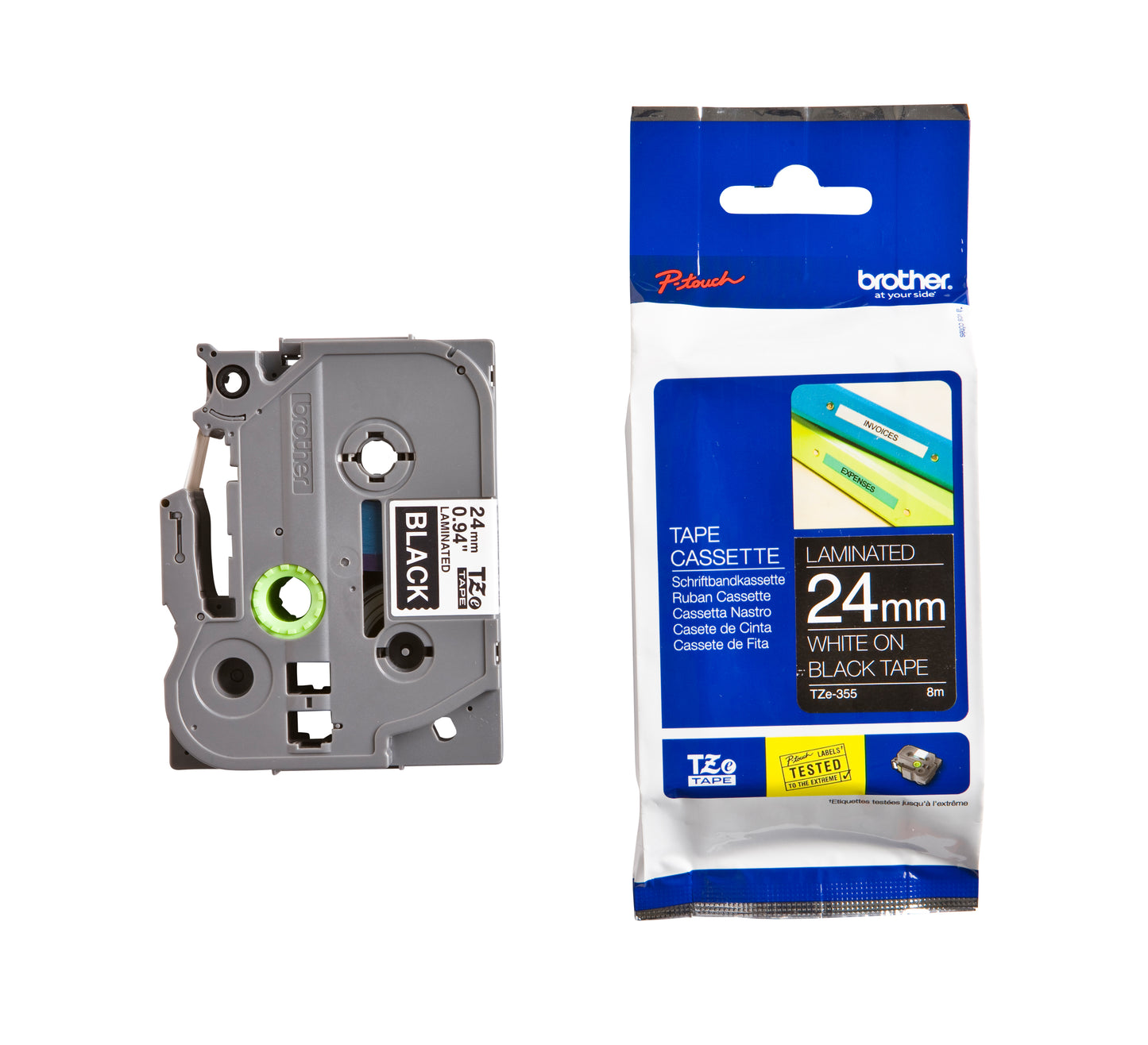 Brother TZE-355 24mmx8m Zwart/Witte gelamineerde labeltape - 3