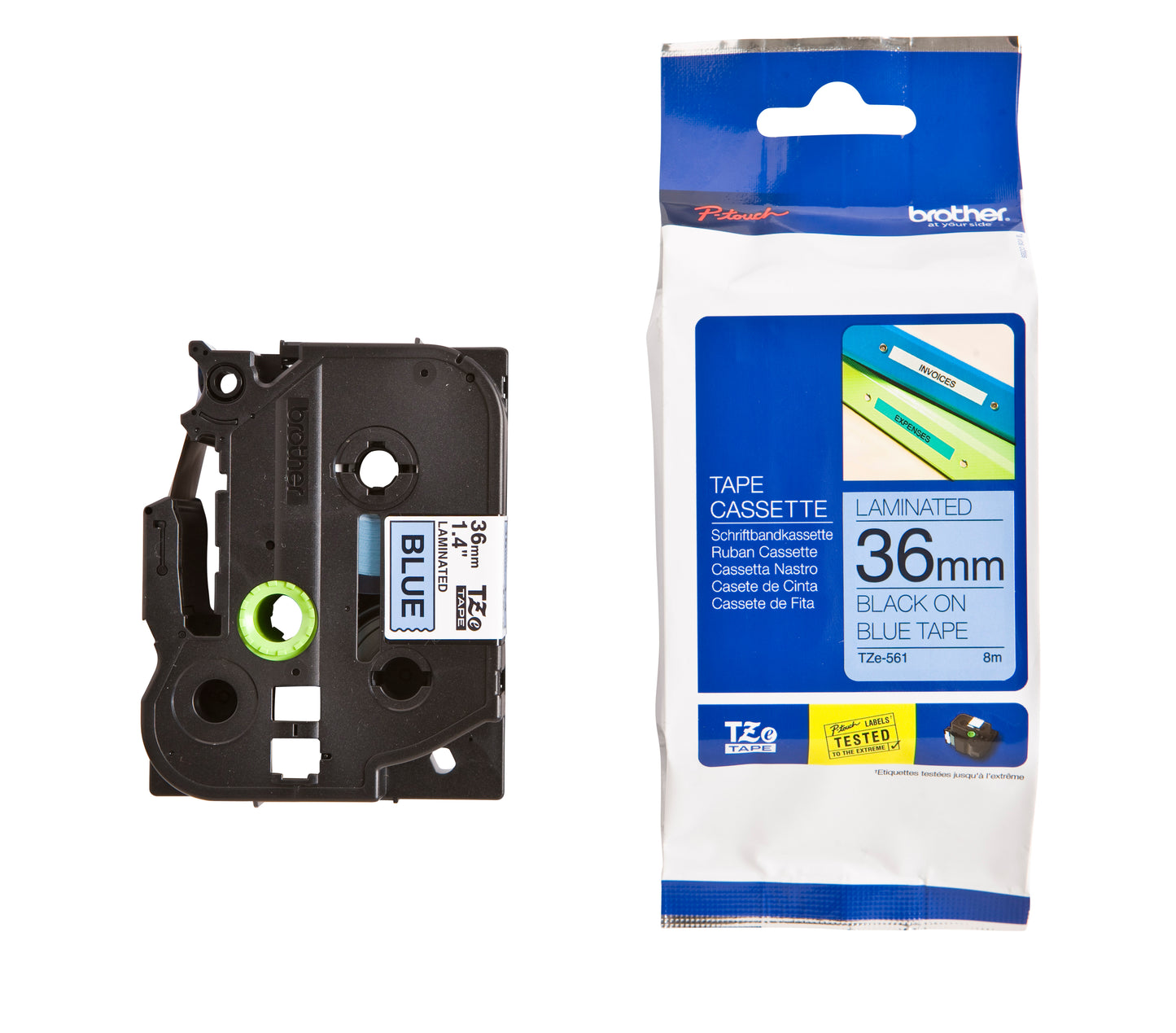 Brother TZE-561 Gelamineerde Labeltape 36mmx8m Blauw/Zwart - 3