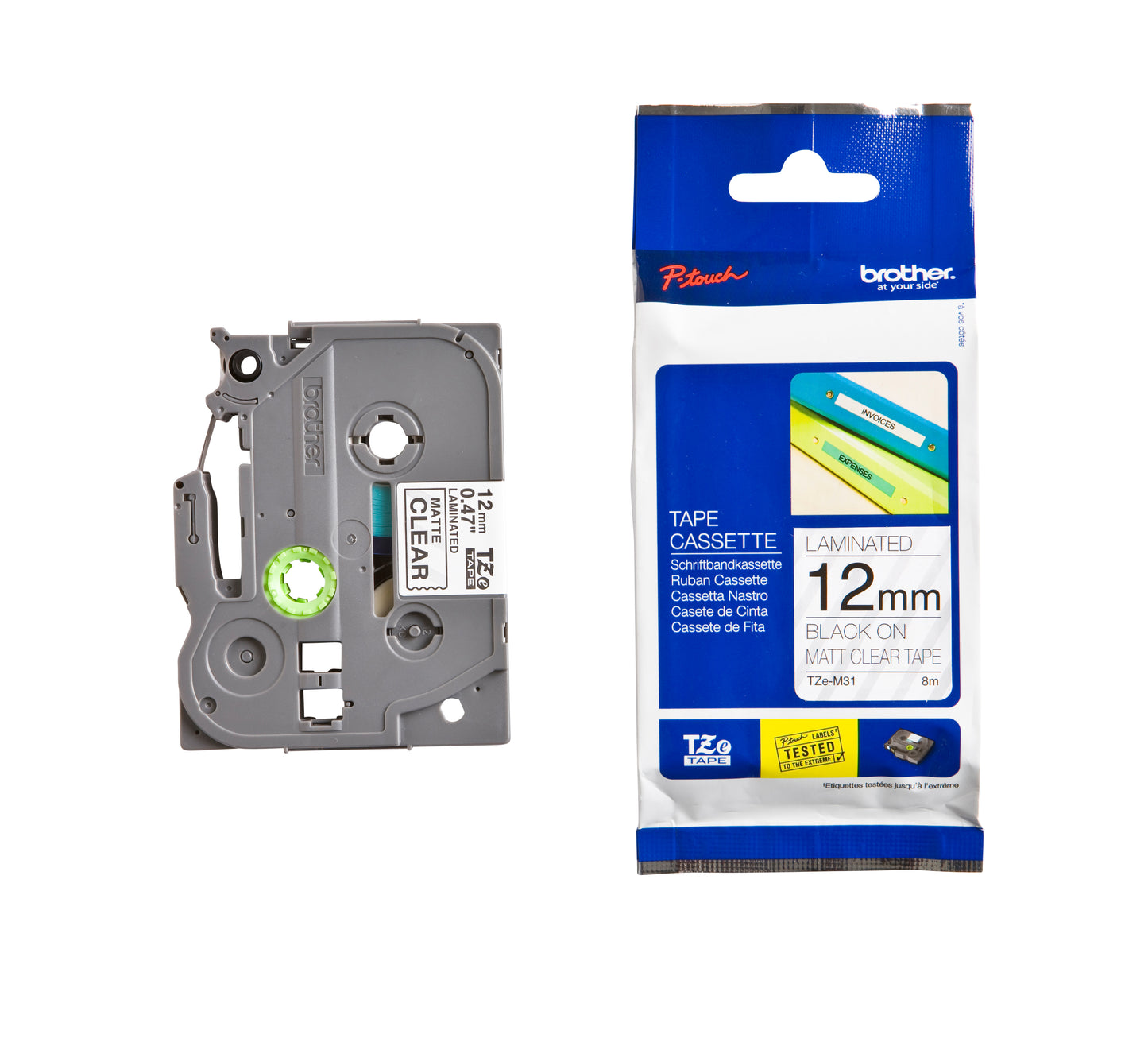 Brother TZE-M31 Gelamineerde Labeltape 12mm Transparant/Zwart - 3