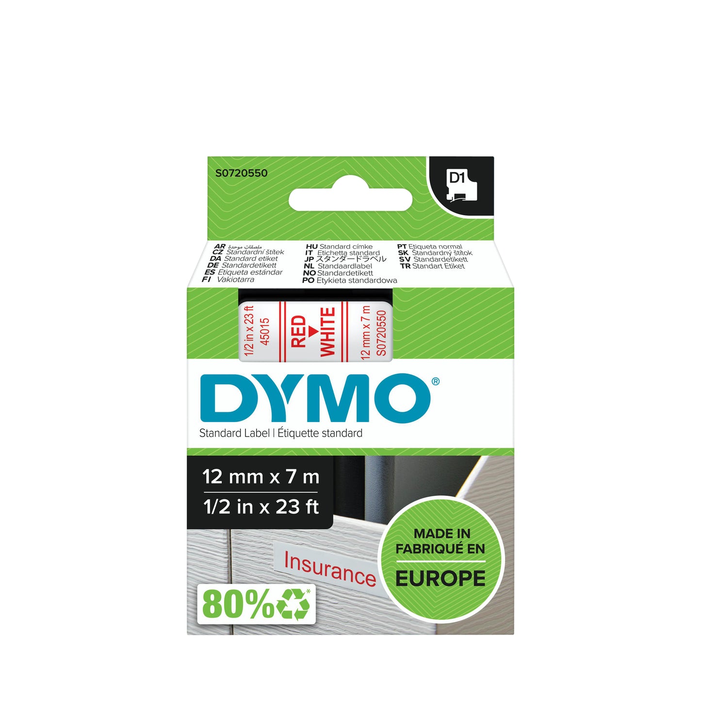 Labeltape Dymo D1 Polyester 12mm Wit Rood Opdruk