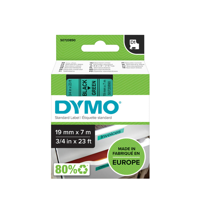 Dymo D1 Polyester Labeltape 19mm Groen met Zwarte Opdruk