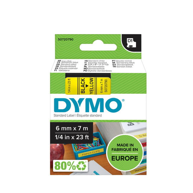 Labeltape Dymo LabelManager D1 polyester 6mm geel/zwart