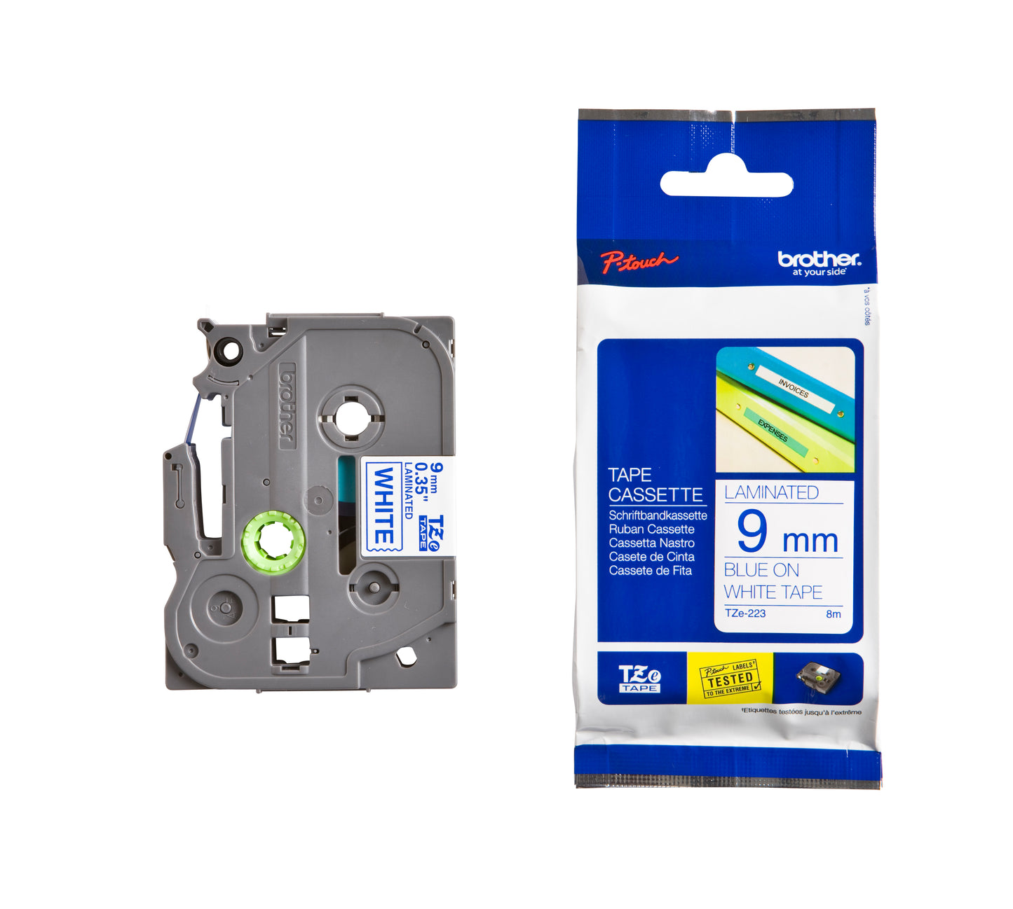 Brother TZE-223 Gelamineerde Labeltape 9mm Wit/Blauw - 3