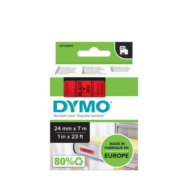 Dymo LabelManager D1 Polyester Labeltape 24mm Rood met Zwarte Opdruk